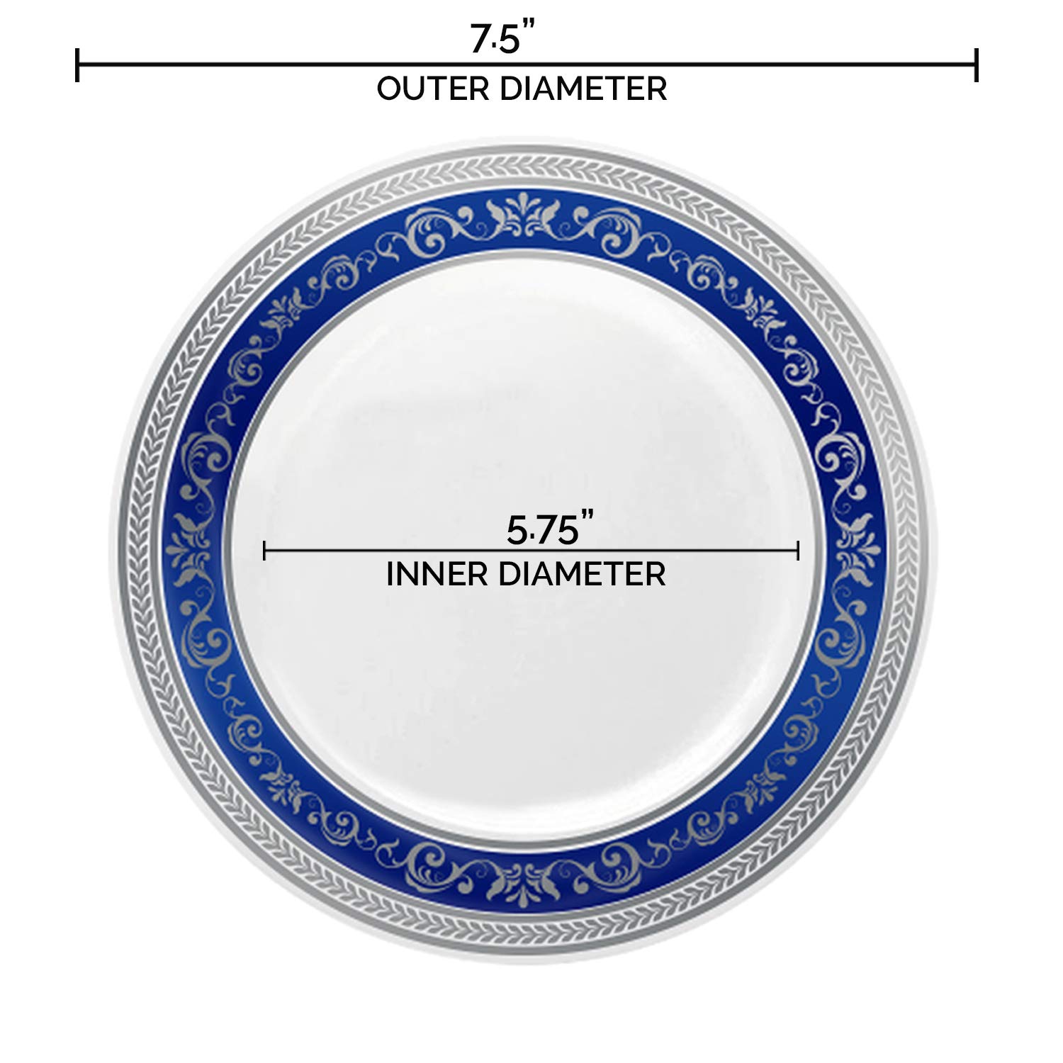 Elegant Disposable Plastic Dessert Plates 120 Pcs - 7.5