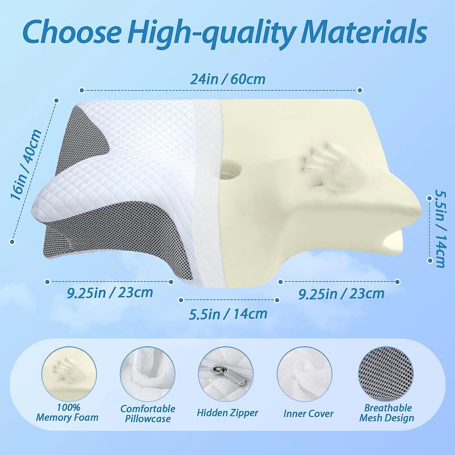 Orthopedic Memory Foam Pillow for Neck Pain Relief - Ergonomic Cervical Support Pillow with Cooling Gel - Perfect for Side, Back & Stomach Sleepers - Ideal for Home, Travel & Office Use
