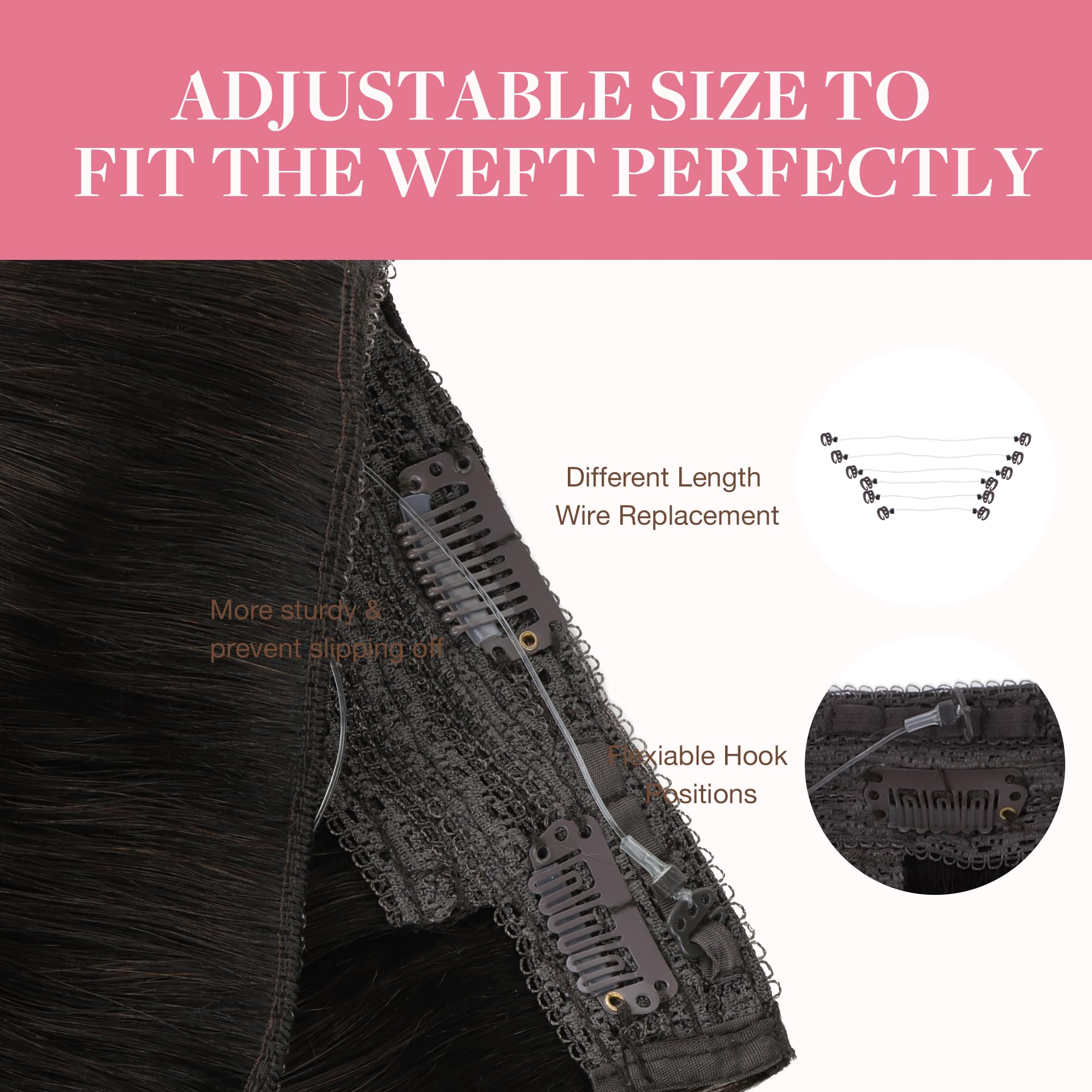 GOO GOO Invisible Wire Hair Extensions 18inch Human Hair - 2A Light Brown Natural (95g) | Transparent Seamless Fish Line Hairpiece for Everyday Wear & Special Occasions