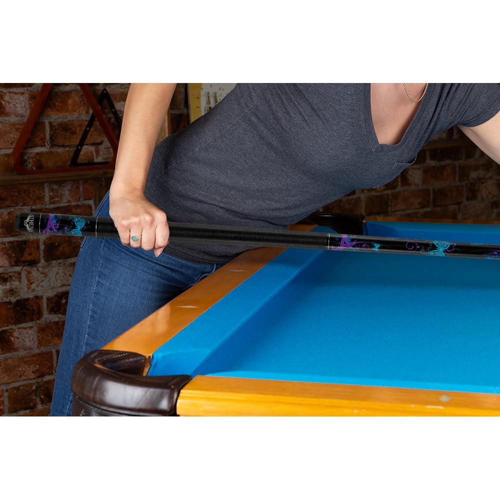 Athena ATH44 Teal and Purple Butterflies Pool Cue Stick - Professional Billiards Accessory for Pool Halls, Game Rooms & Home Recreation
