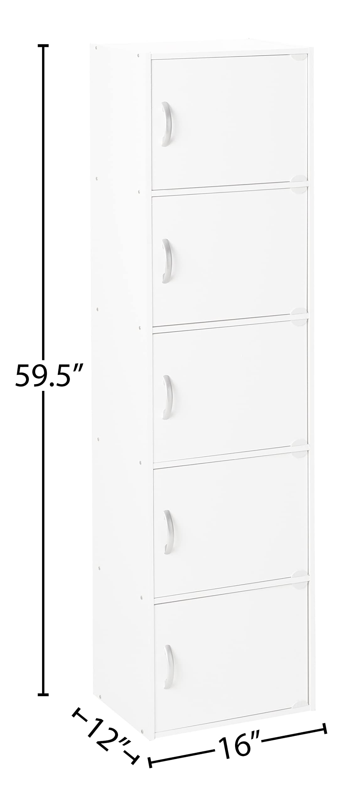 HODEDAH 5-Door White Bookcase - Modern Storage Cabinet for Home Office, Living Room & Bedroom Organization