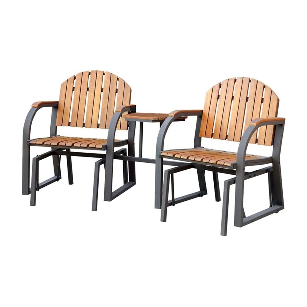 Dwight Metal 3-Piece Patio Rocker Conversation Set in Oak - Outdoor Furniture for Garden, Porch & Backyard Relaxation