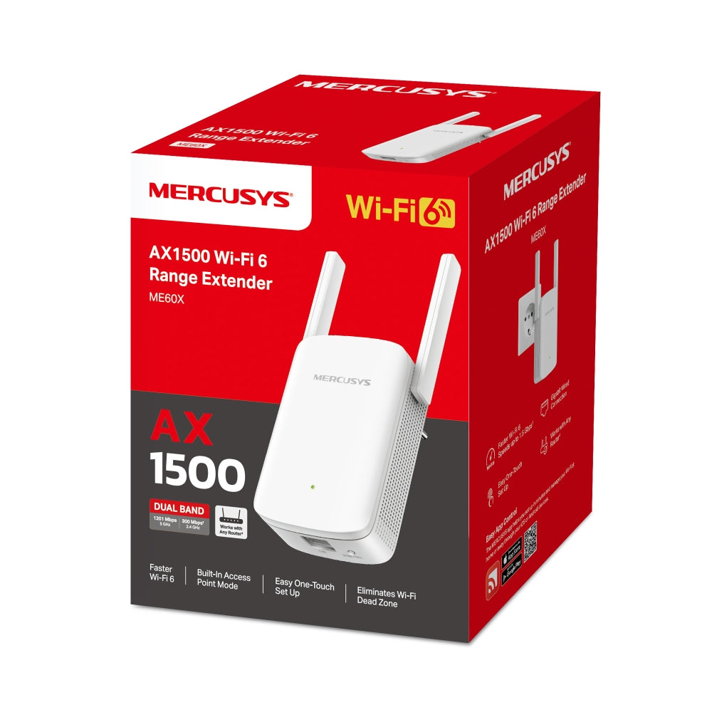 Mercusys ME60X AX1500 WiFi 6 Range Extender - Dual Band Wireless Signal Booster for Home & Office | Expand Coverage for Gaming, Streaming & Smart Devices