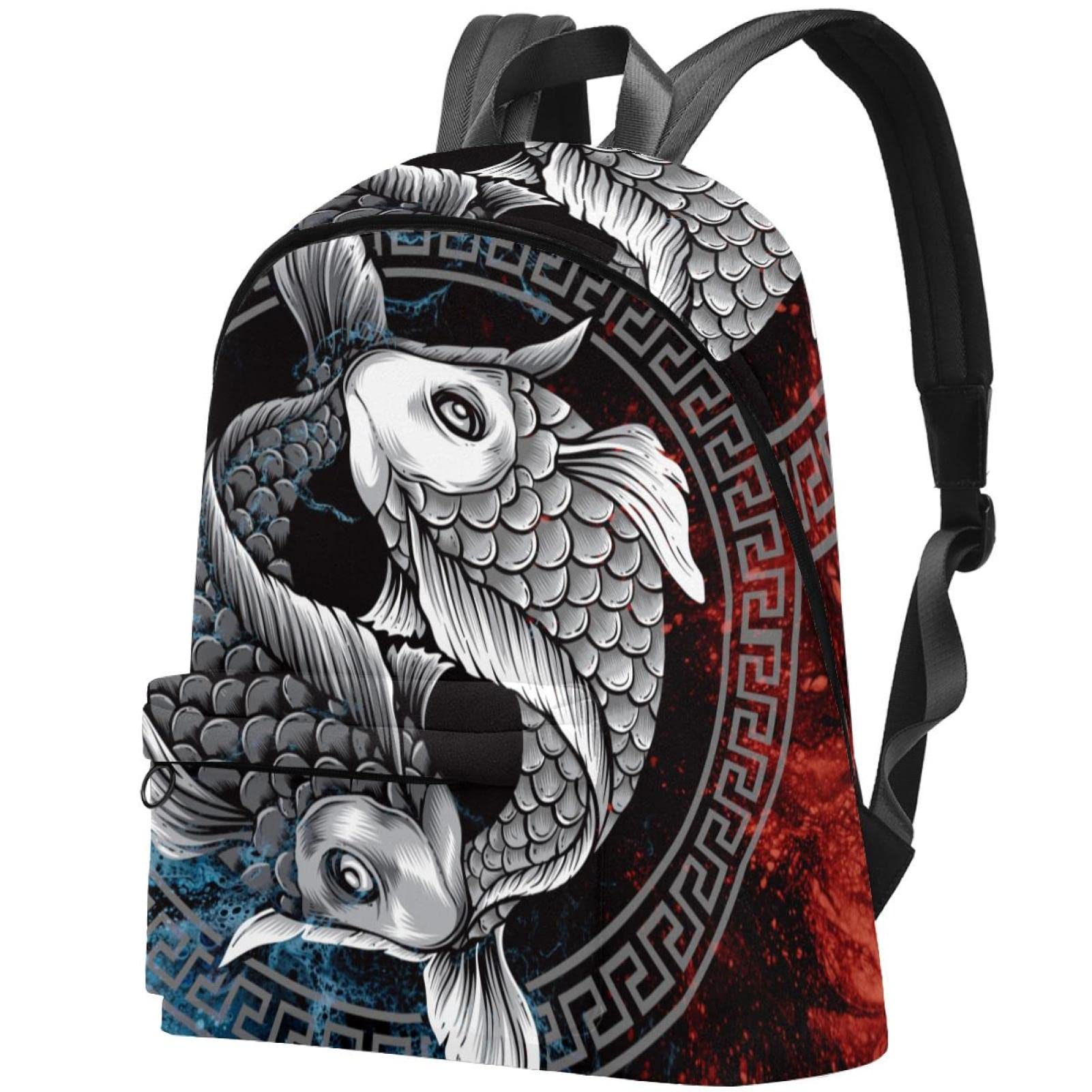 Stylish Canvas Backpack for College & Travel - Unisex Koi Fish Print Design - Perfect for School, Work & Outdoor Adventures