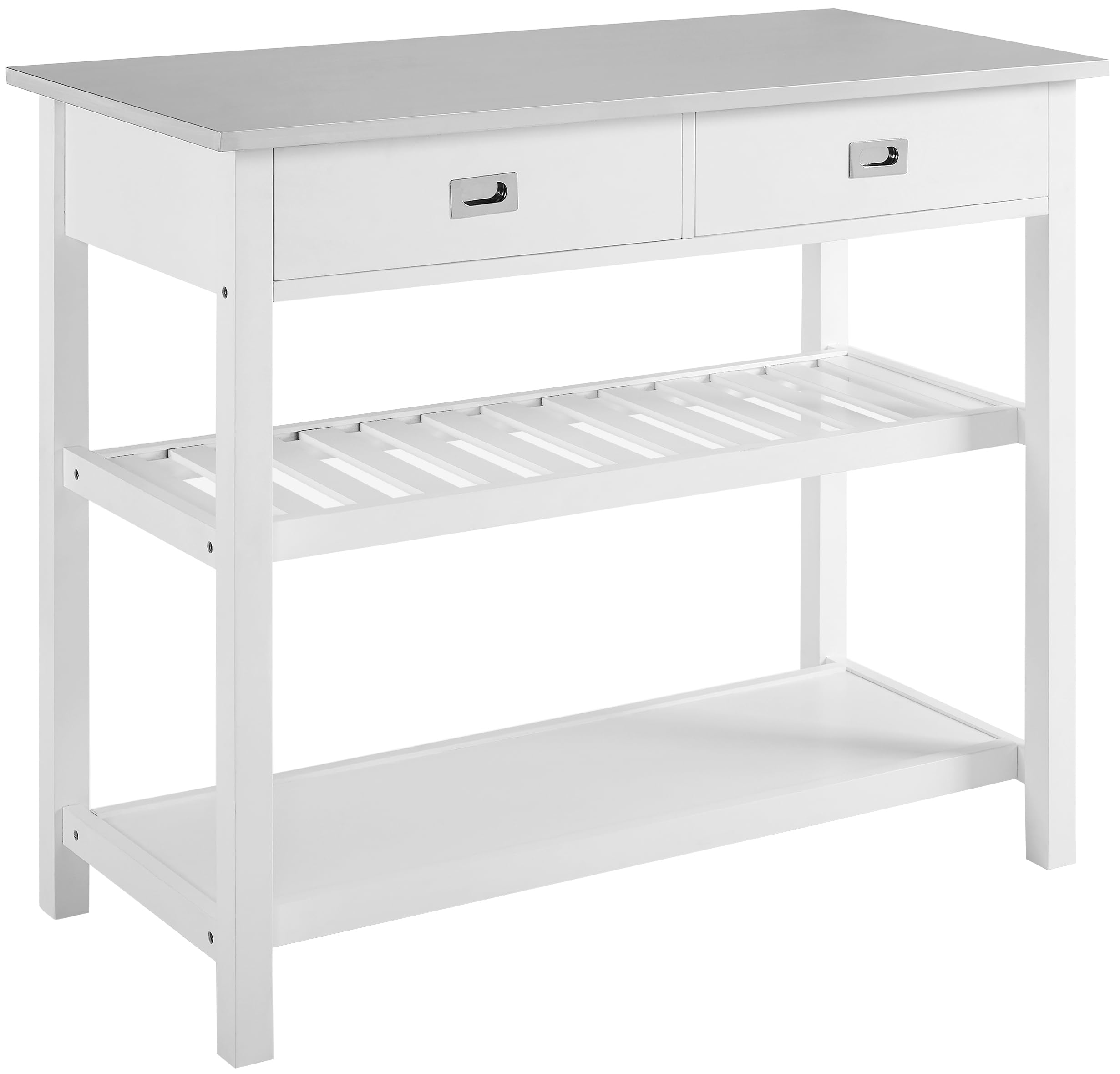 Crosley Chloe Stainless Steel Top Rolling Kitchen Island Cart with Storage - White | Microwave Stand, Wine Rack & Mobile Workstation for Small Kitchens, Apartments & Dining Areas