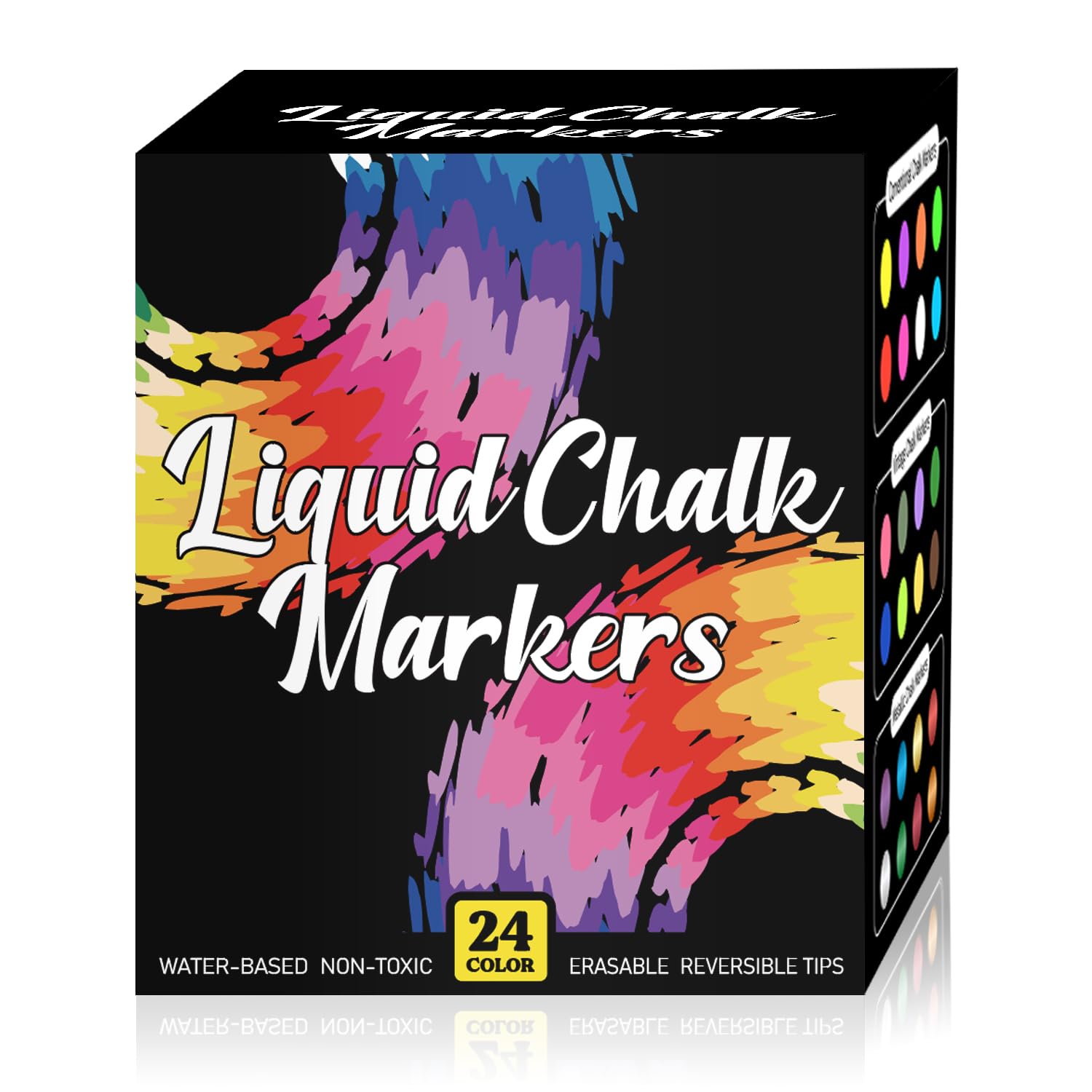 24 Pack Chalk Markers - Erasable Liquid Chalk Pens with 8 Neon, 8 Metallic & 8 Vintage Colors - Non-Toxic Window & Glass Markers for Chalkboard Calendar, Menu Boards, DIY Crafts & Car Paint Art