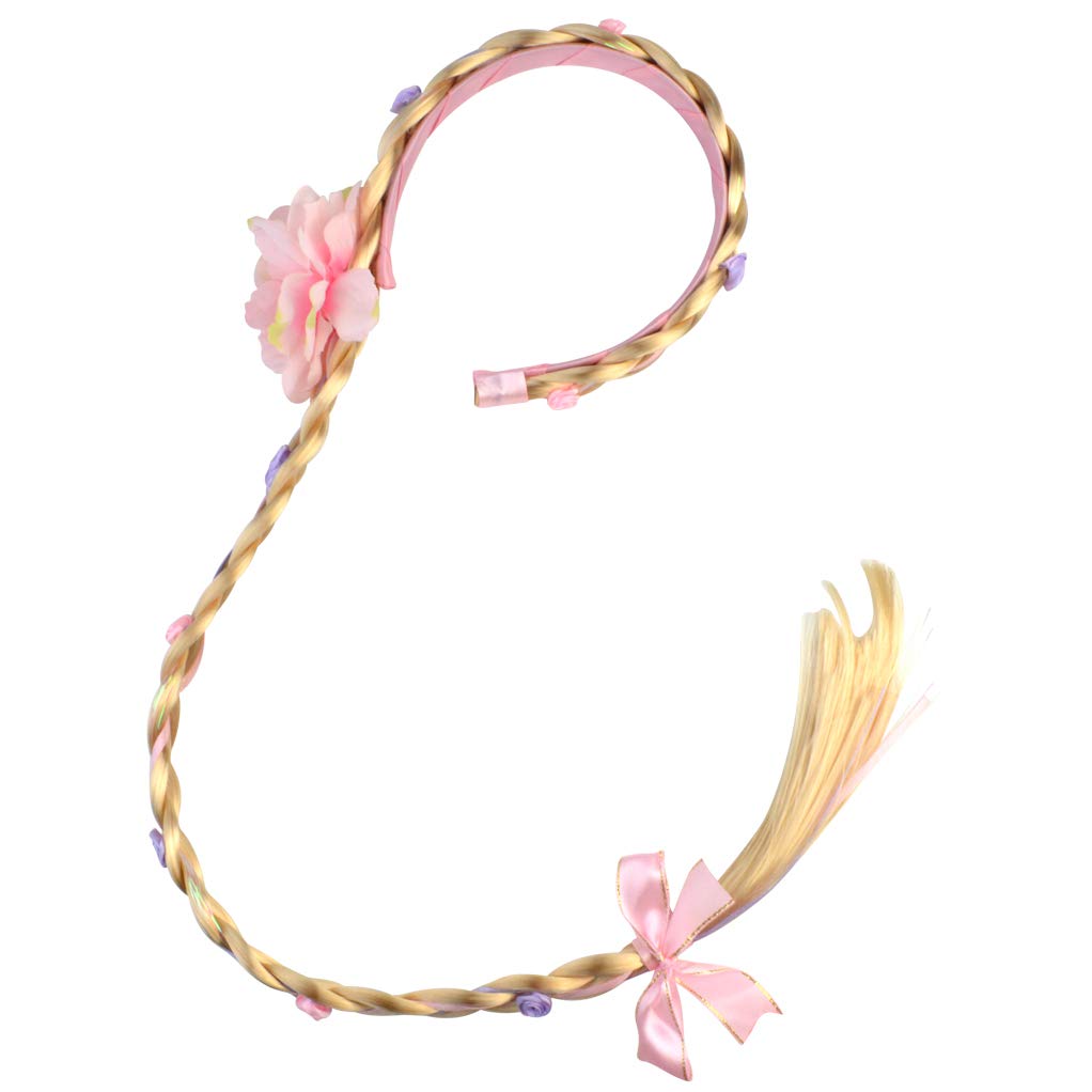 NYDOTD Girls Princess Costume Wig - Pink Braided Cosplay Hairpiece for Dress Up, Halloween & Birthday Parties