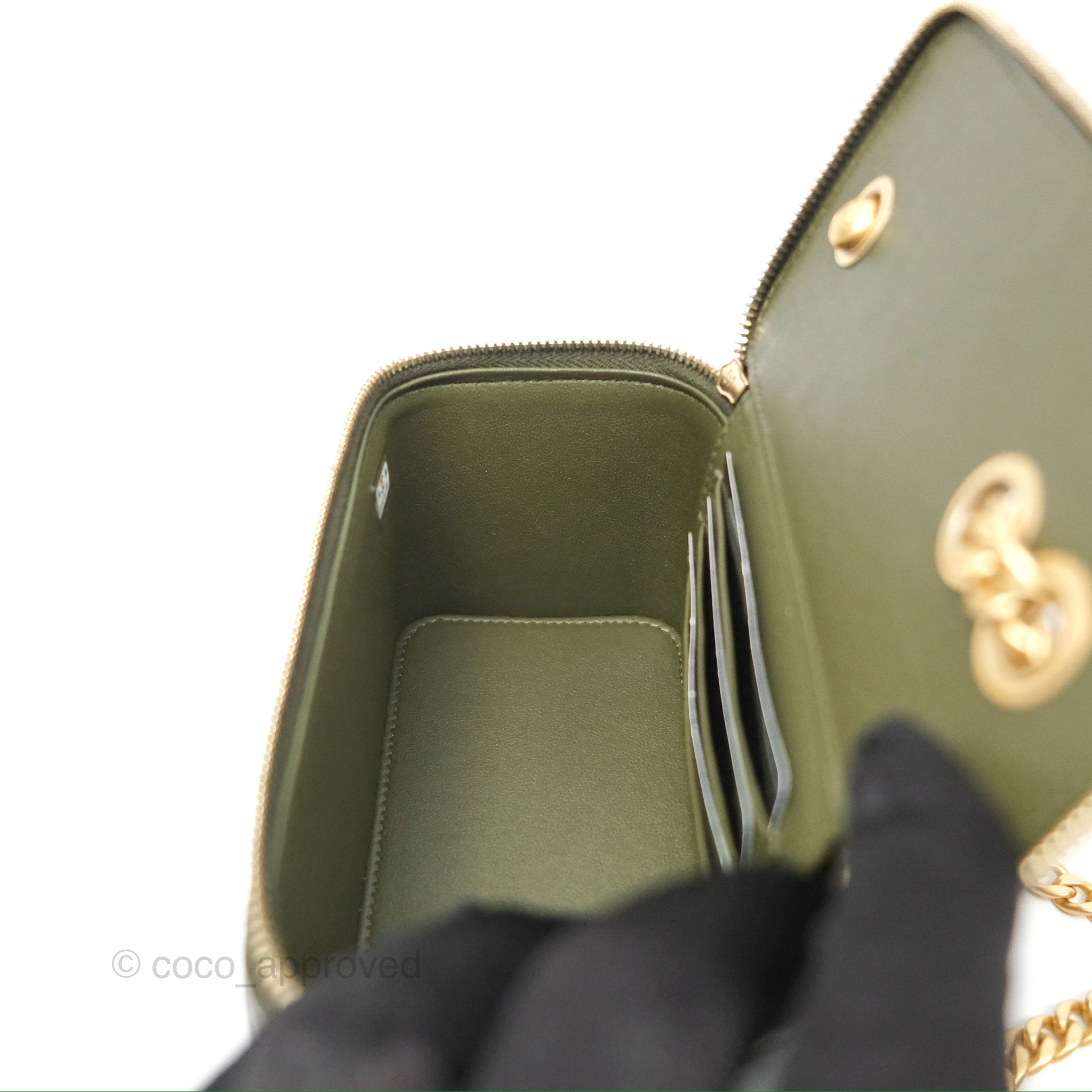 Chanel All Slide Vanity Crossbody Bag with Adjustable Chain - Dark Olive Green Lambskin Leather & Aged Gold Hardware | Luxury Shoulder Bag for Women, Perfect for Date Night & Evening Events