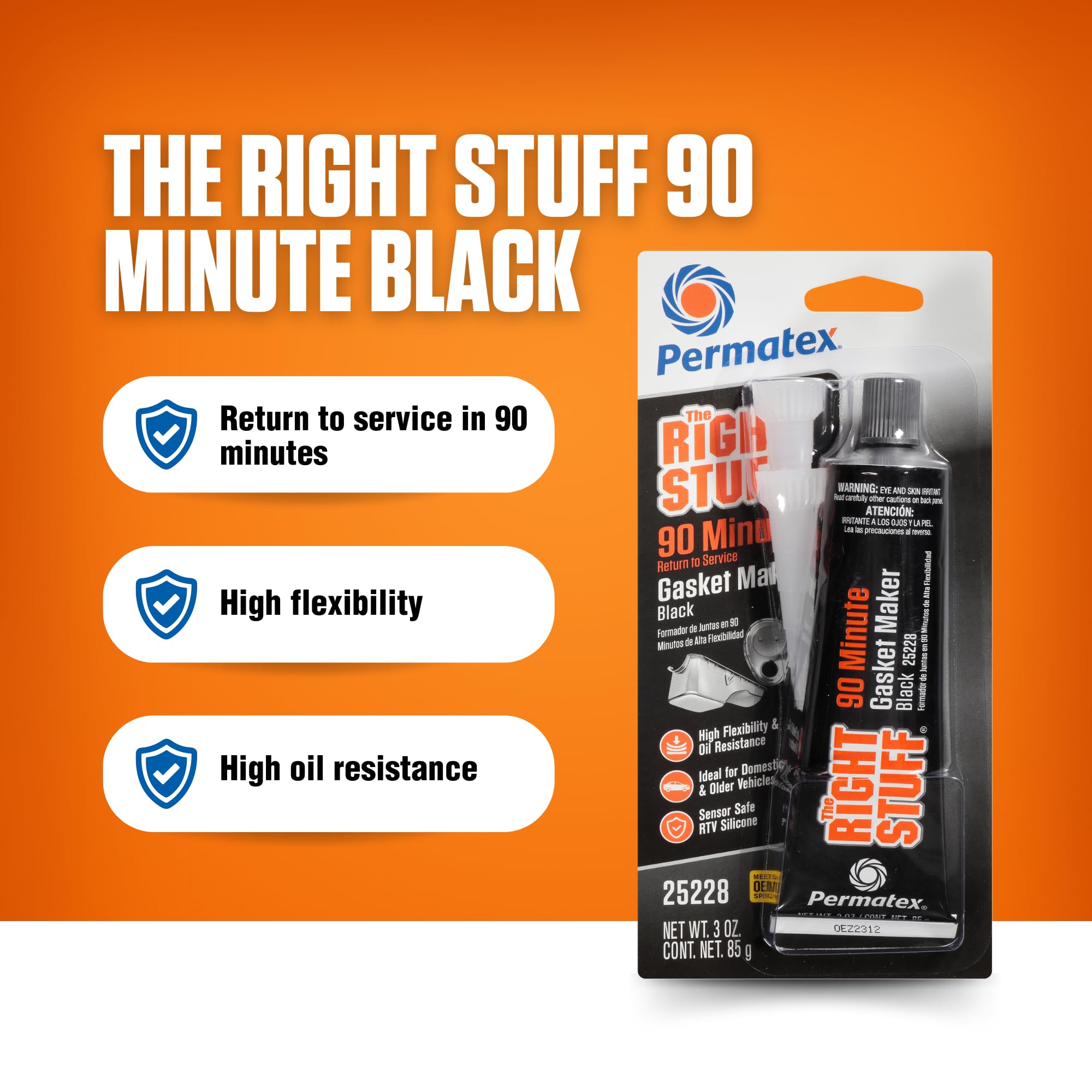 Permatex 25228 The Right Stuff 90 Minute Black Gasket Maker - 3 oz Tube (1 Pack) - High-Temp Oil & Coolant Resistant Sealant for Automotive, Marine & Industrial Use
