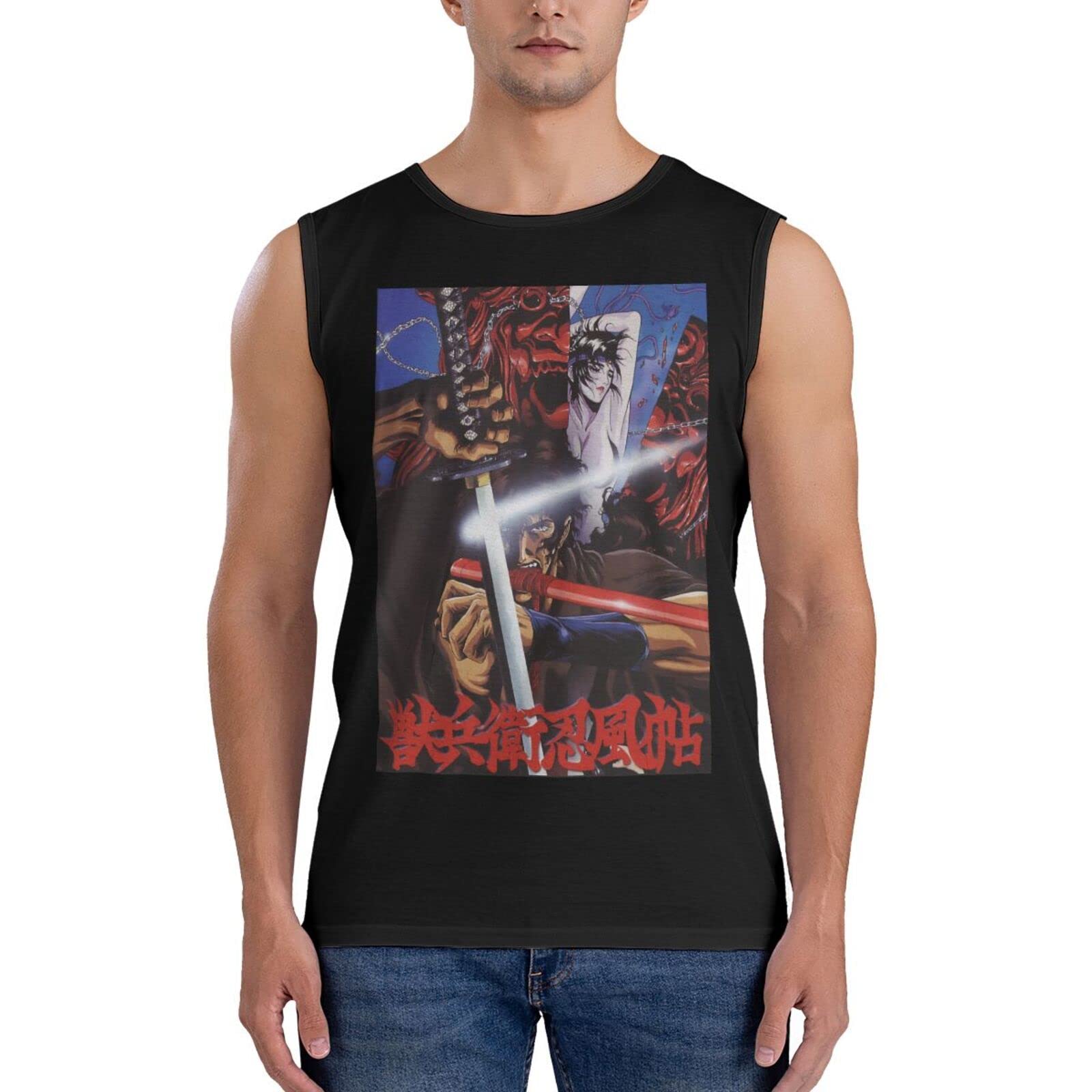 Anime Ninja Scroll Sleeveless T-Shirt for Men - Breathable Summer Workout Shirt with Comfortable O-Neck Design - Perfect for Gym, Running & Casual Wear