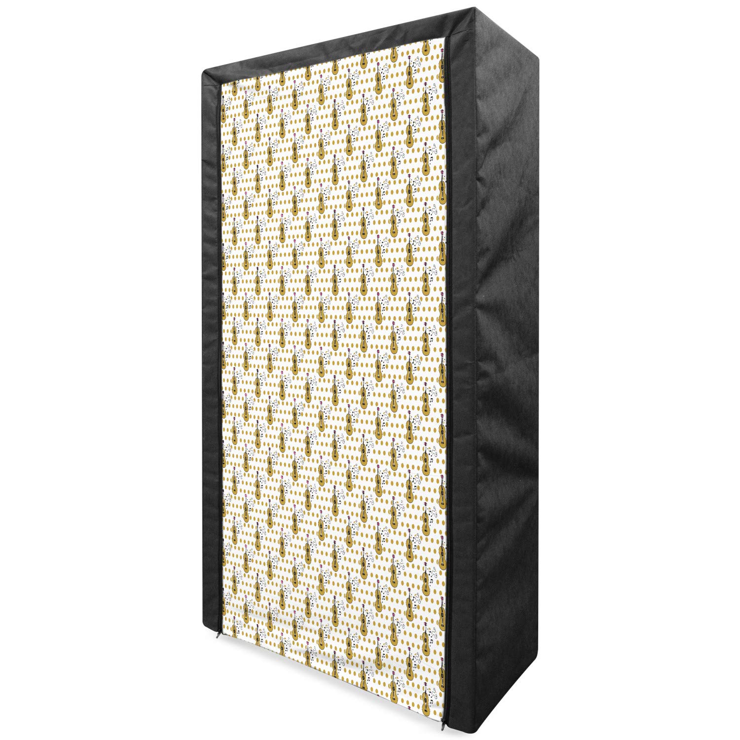 Ambesonne Guitar Themed Portable Fabric Wardrobe - Hand Drawn Musical Instrument & Polka Dot Retro Pattern - 33.5