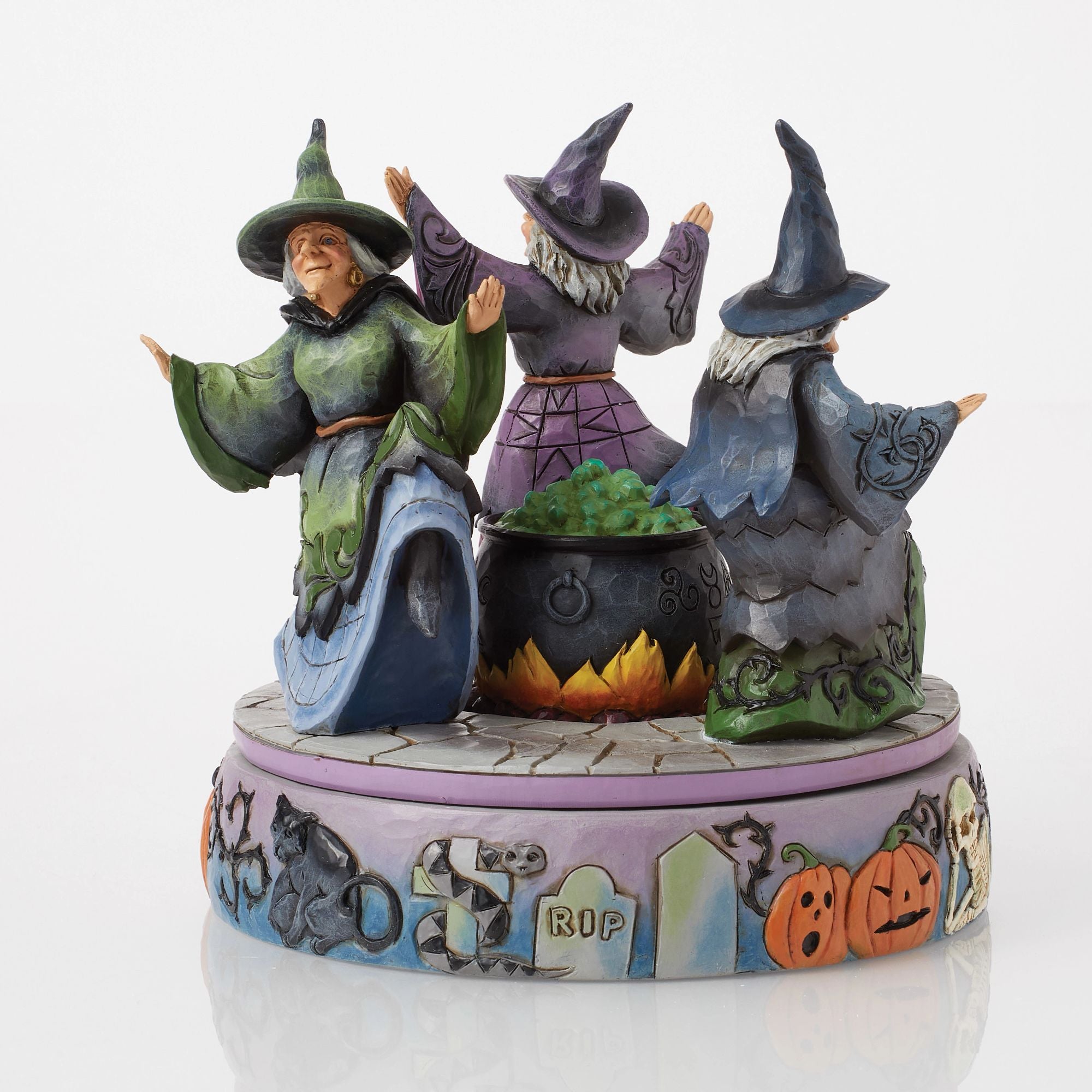Halloween Witches Rotating Cauldron Figurine - Spooky Home Decor for Halloween Party, Witchcraft Altar & Gothic Display