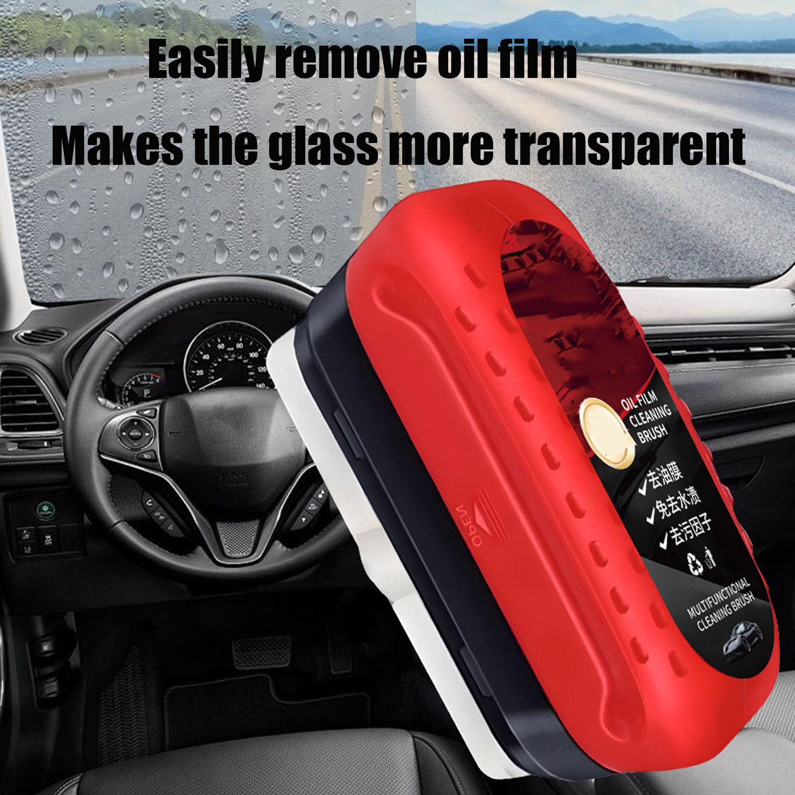 Avoxz 2-in-1 Glass & Windshield Cleaner - Professional Oil Film Remover for Car Windows - Automotive Glass Cleaning Brush with Scraper - Perfect for Windshield Stains, Home Windows & Mirrors (1 Set)
