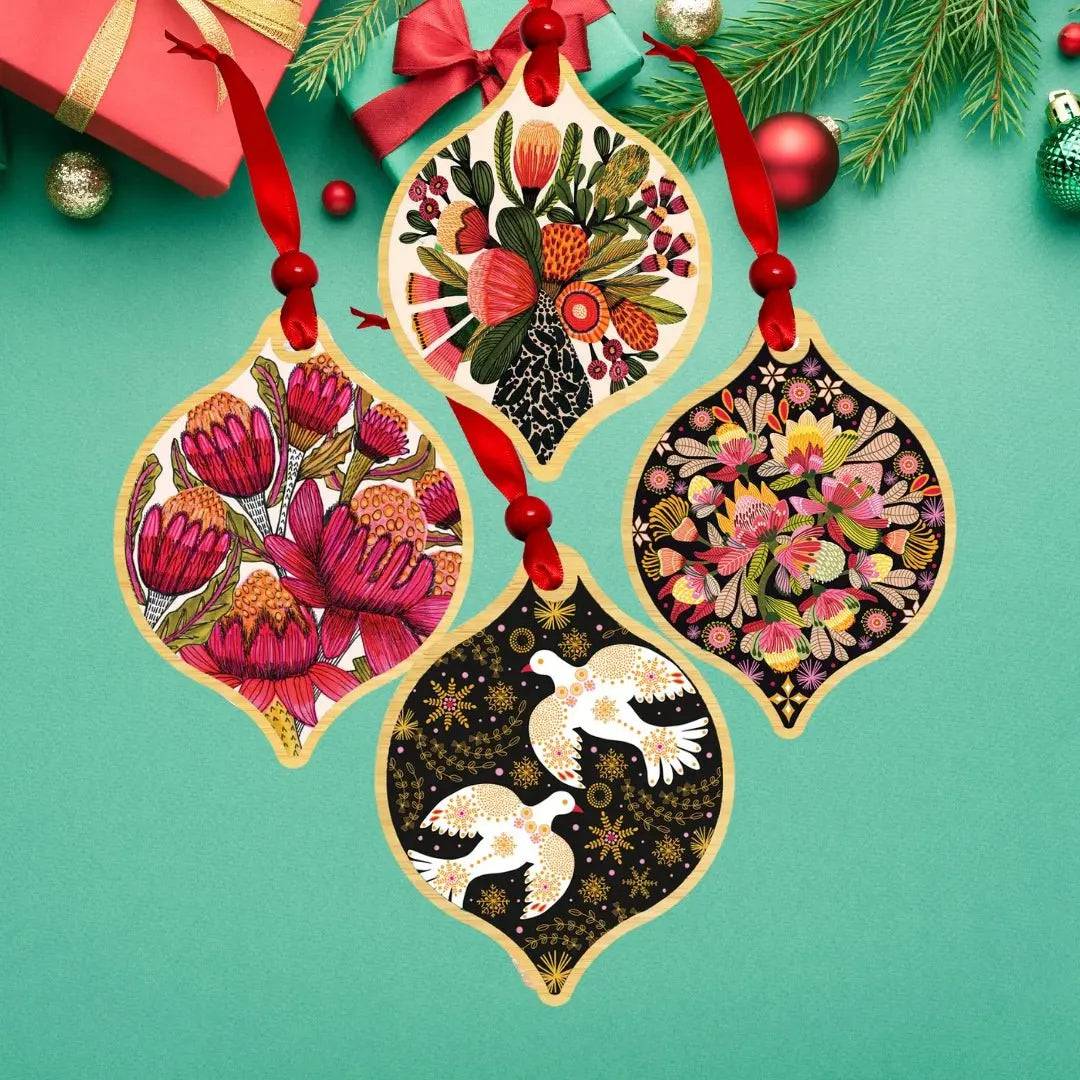 Australian Native Flowers Christmas Ornament Bauble Set - Handcrafted Holiday Decor for Tree, Gift & Festive Home Decoration