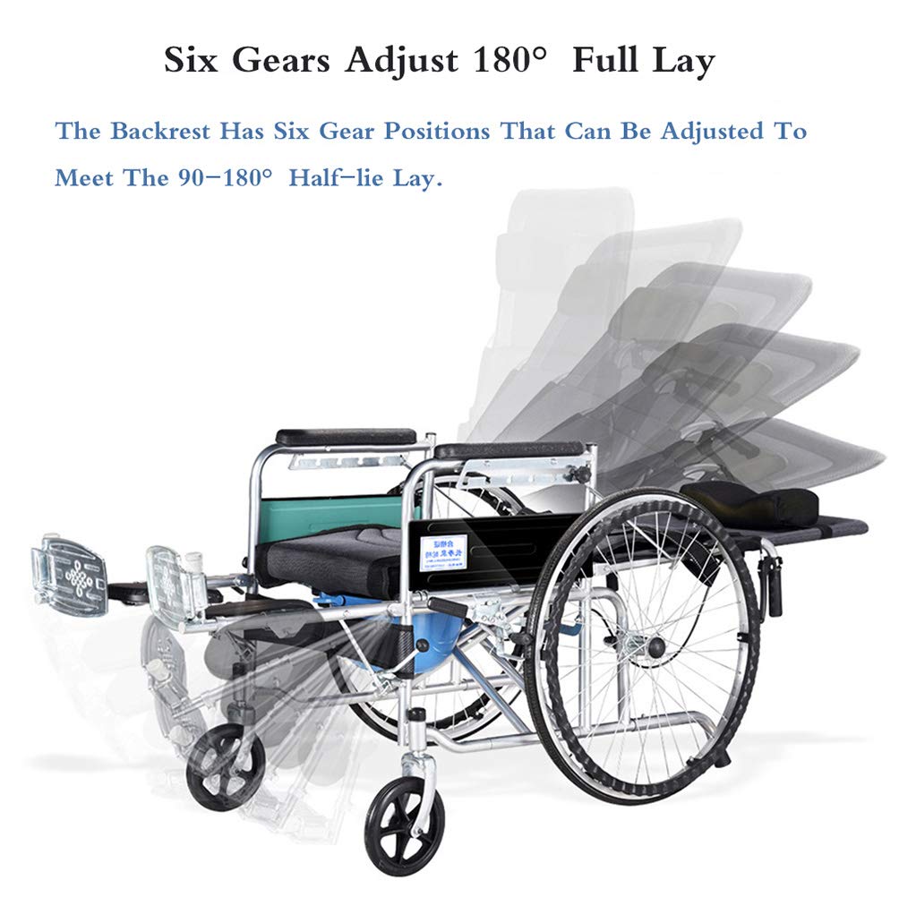 Lightweight Folding Wheelchair with Handbrakes - Multi-Functional Fully Reclining & Lying Flat Design for Adults with Cerebral Palsy - Ideal for Home Use, Travel, and Outdoor Activities
