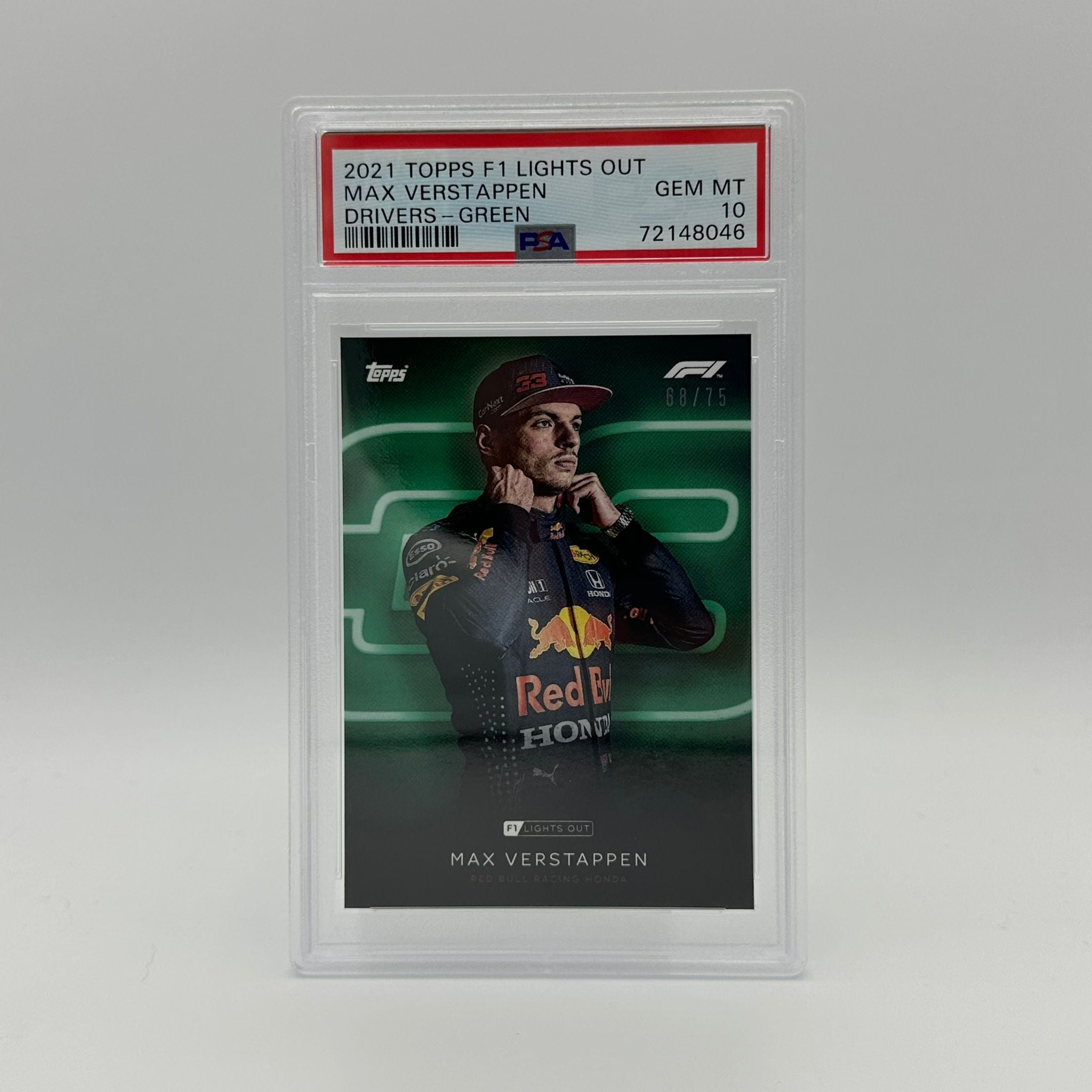 PSA 10 Graded 68/75 Max Verstappen Green Parallel Racing Card - Perfect for F1 Collectors, Sports Memorabilia Displays & Trading Card Investments