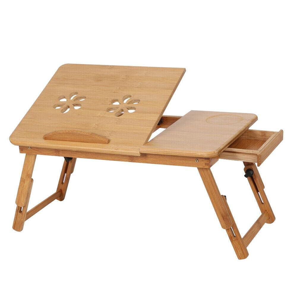 Foldable Bamboo Laptop Stand with Drawer - Portable Bed Tray & Notebook Desk for Home Office, Bedroom, Dorm - Multi-Functional Serving Tray for Working, Eating, Watching TV in Bed or Sofa