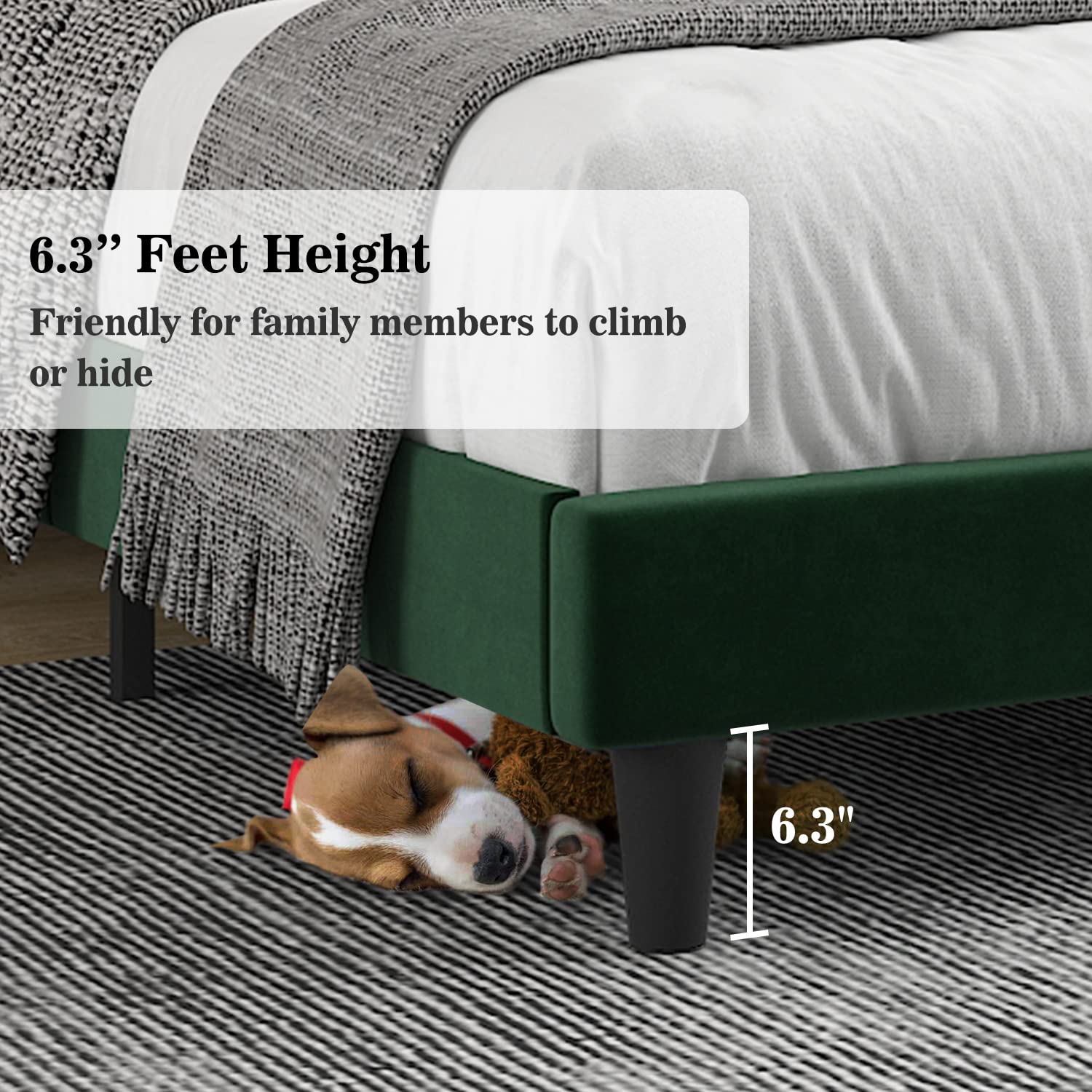 Allewie Full Size Platform Bed Frame - Velvet Upholstered Bed with Channel Tufted Headboard, Sturdy Wood Slats Support | No Box Spring Needed | Easy Assembly in Emerald Green | Perfect for Modern Bedrooms & Guest Rooms