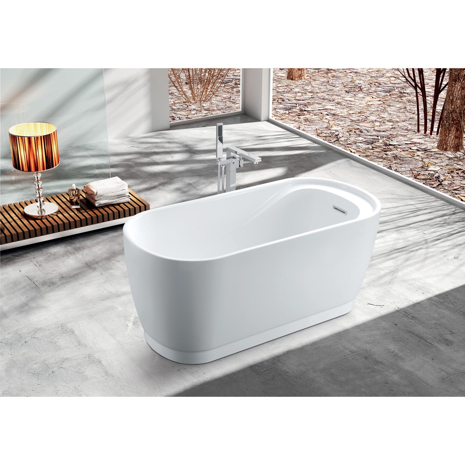 Aqua Eden 51 Inch Acrylic Oval Freestanding Bathtub - Double Ended Soaking Tub with Drain & Built-in Seat, Glossy White - Perfect for Luxury Bathroom & Spa Relaxation
