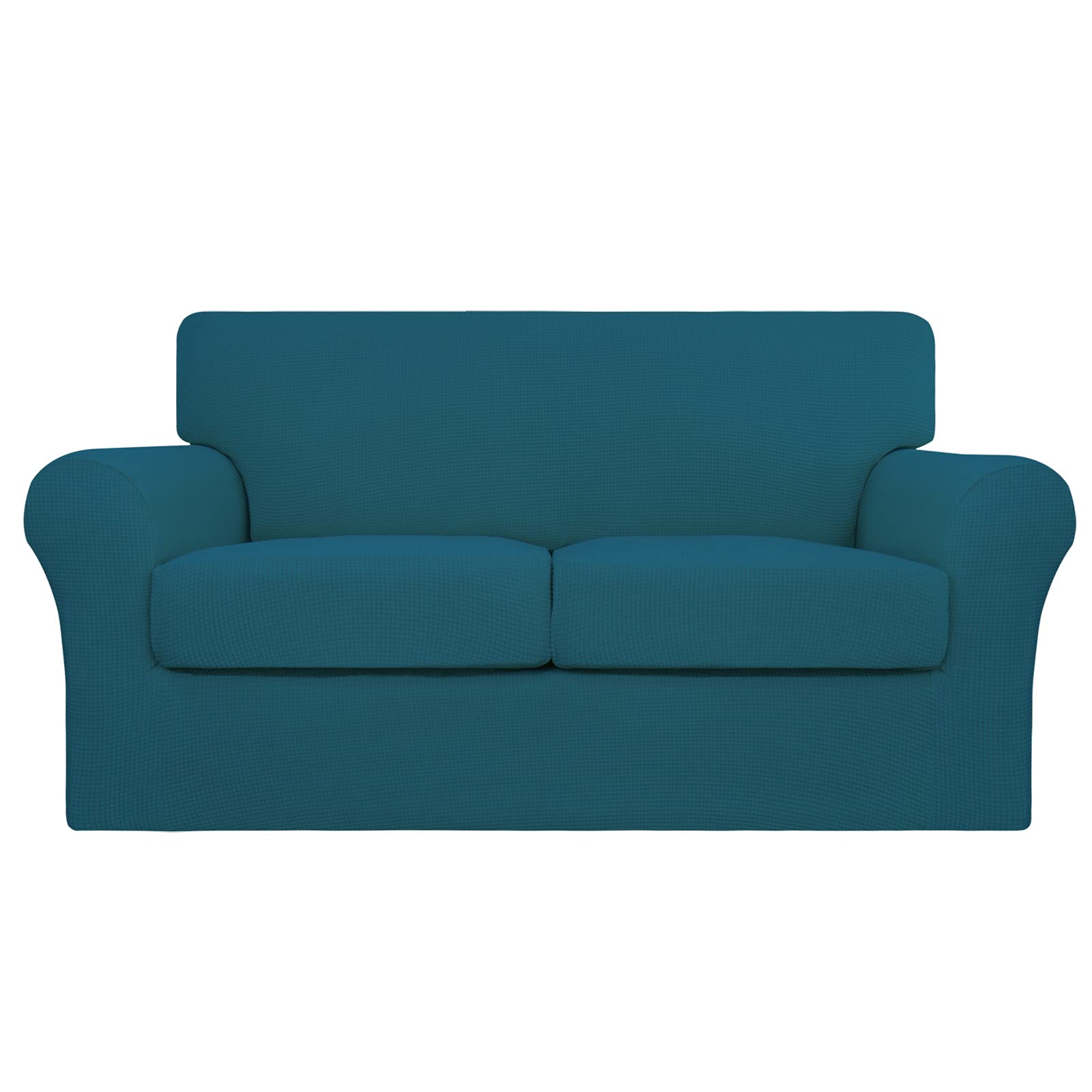Stretch Sofa Cover for Dogs - 3 Piece Washable Pet-Friendly Couch Slipcover, Spandex Jacquard Fabric Elastic Furniture Protector for 2 Cushion Loveseat (Peacock Blue) - Perfect for Pet Owners & Living Room Protection