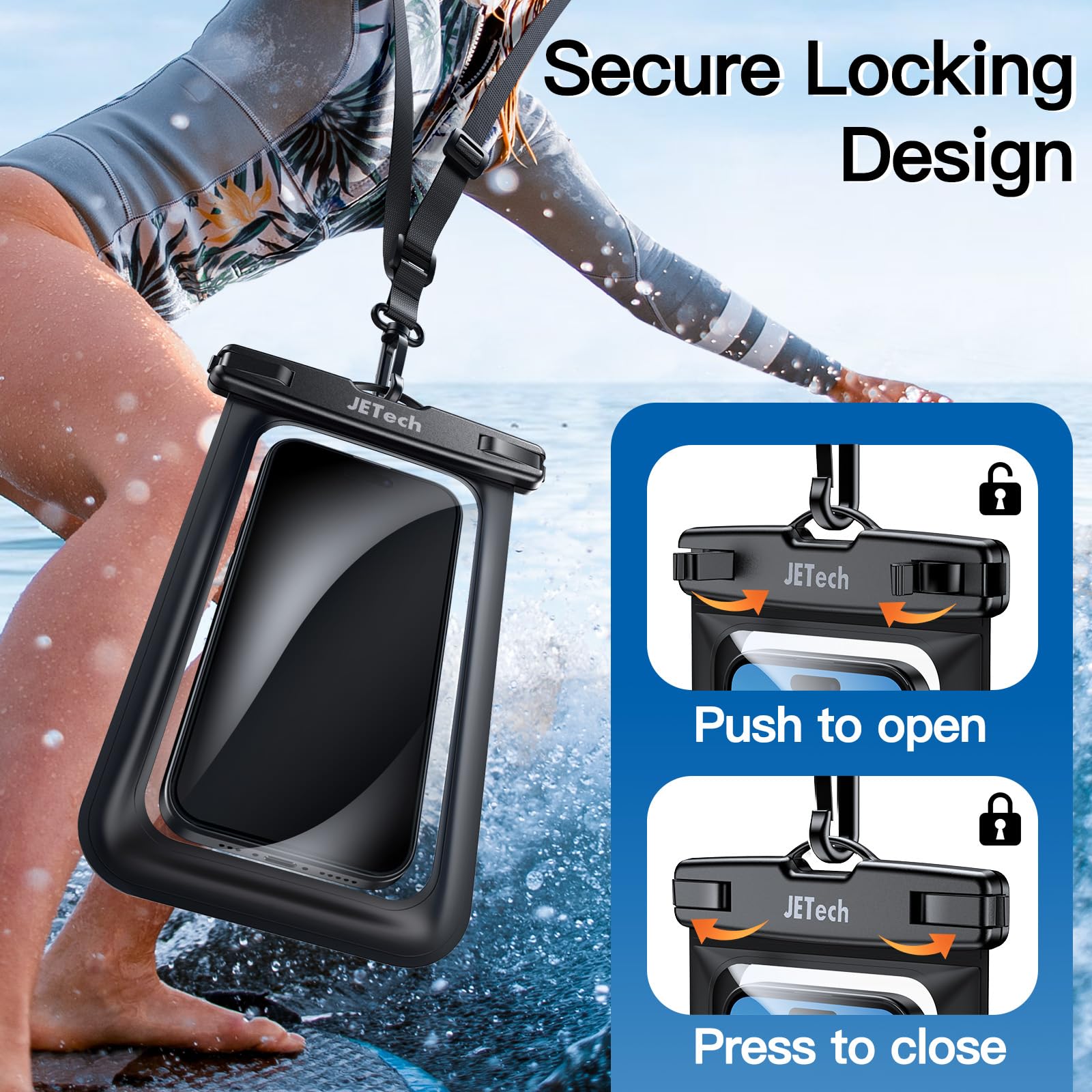 JETech Waterproof Phone Pouch 2 Pack - IPX8 Dry Bag for iPhone 16 15 14 13 Pro Max & Galaxy S24 S23 Ultra (Up to 7.2
