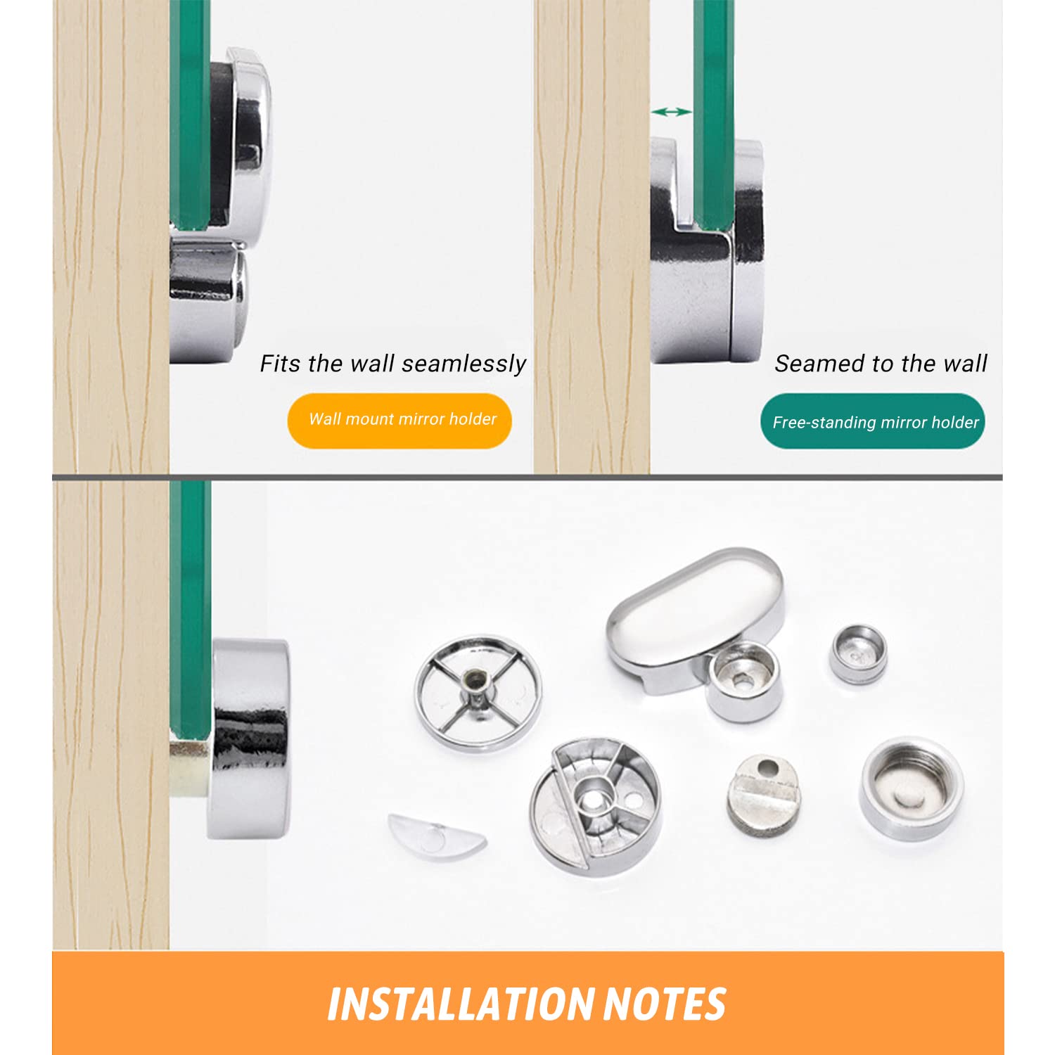 MroMax 4PCS Mirror Clips - Zinc Alloy Glass Clip Holders for 3mm-5mm Thick Mirrors - Bright Surface Finish - Perfect for Bathroom, Vanity & Wall Mirrors Installation