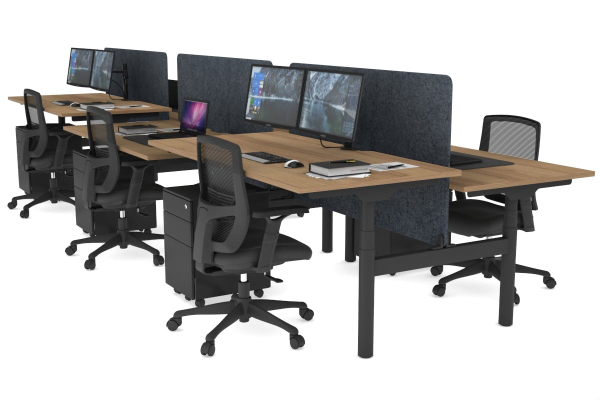 Flexi Premium Height Adjustable 6-Person H Bench Workstation - Black Frame [1800L x 800W with Cable Management] - Ideal for Office, Coworking Spaces & Home Offices