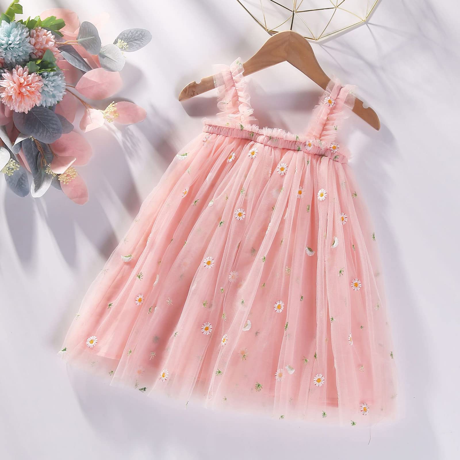 Floral Baby Girl Dress - Princess Tutu Party Dress for Toddlers 1-6 Years | Sleeveless Layered Tulle Summer Beach Dress | Perfect for Birthday, Photo Shoots & Outdoor Play (Pink, 18-24 Months)