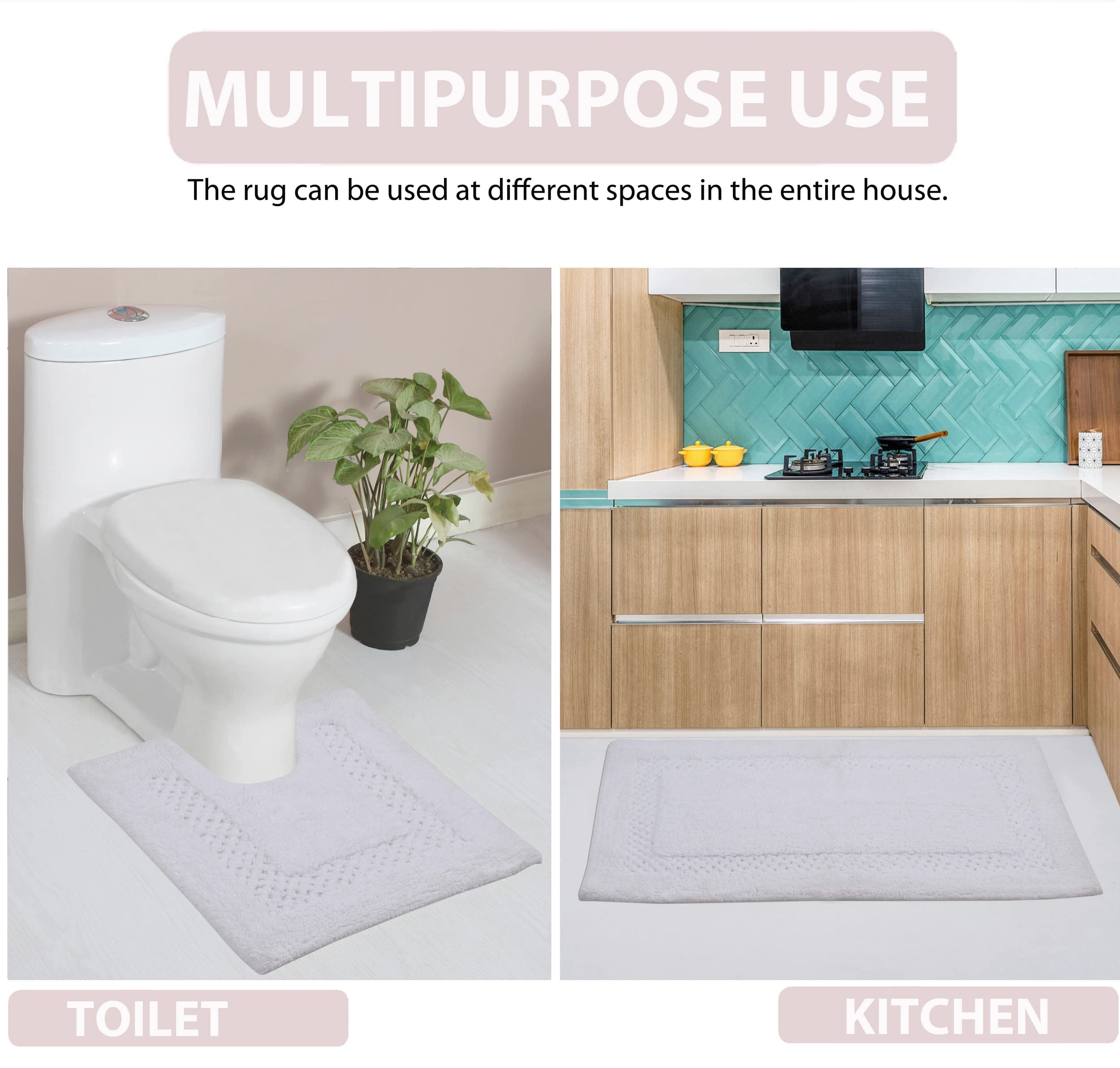 Premium 100% Cotton Bathroom Rugs Set - Ultra Soft Absorbent Bath Mat, Non-Slip Washable Floor Mat for Bathroom & Kitchen - 3 Piece Set with Runner (White) - Perfect for Cozy Bathrooms, Spa Days & Wet Areas