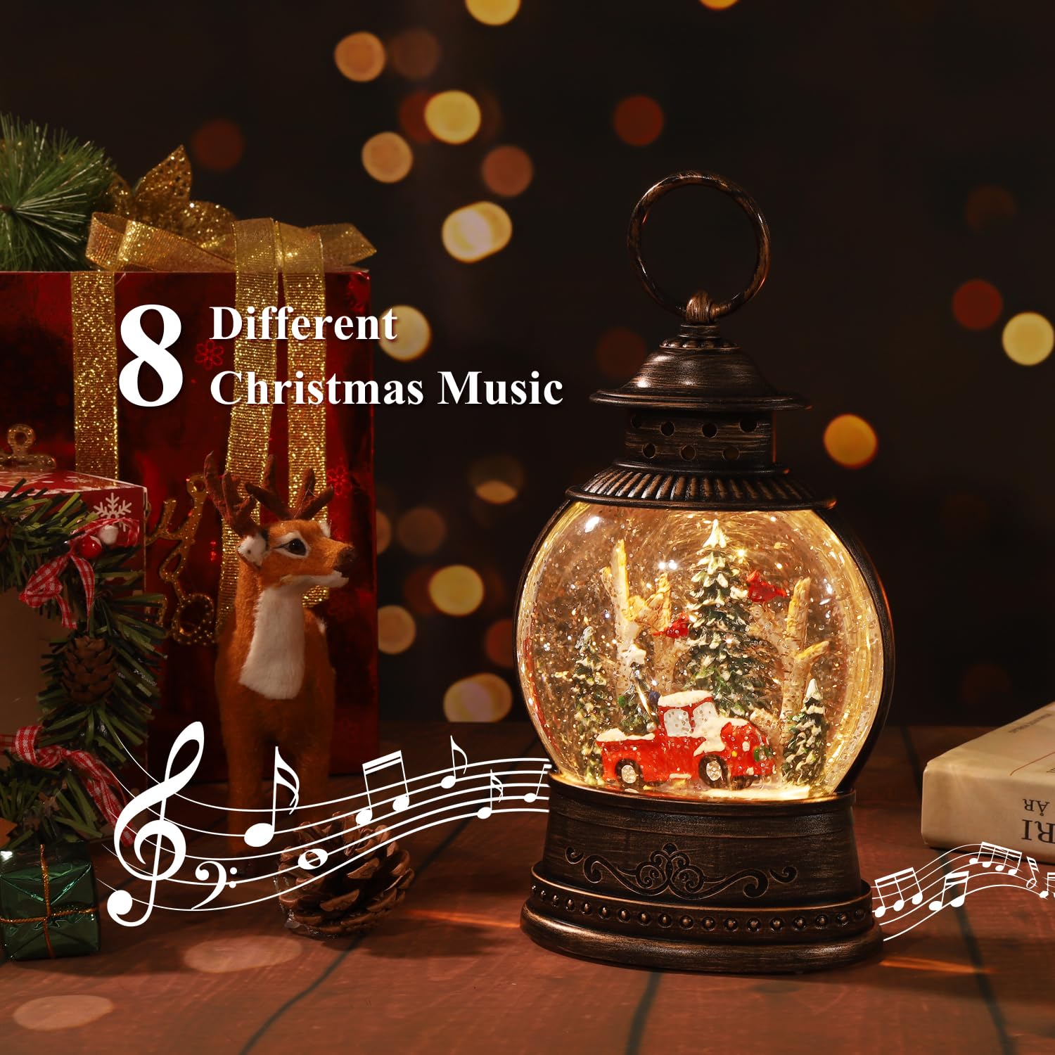 Christmas Lanterns & Musical Snow Globes - Festive Holiday Decorations for Home, Indoor Christmas Tree Decor & Holiday Gift Ideas - Perfect for Living Room, Mantel & Holiday Party Decorating