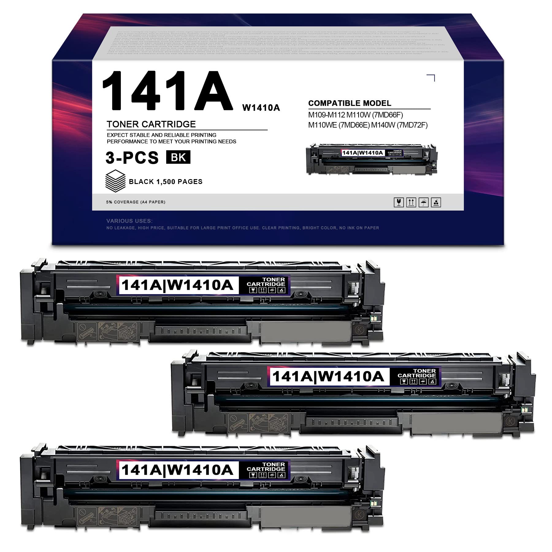 Compatible HP 141A Toner Cartridge Replacement (3 Pack, Black) for HP MFP M139-M142 M109-M112 M110w M110we M140w M140we Printers - High Yield Printing for Office & Home Use