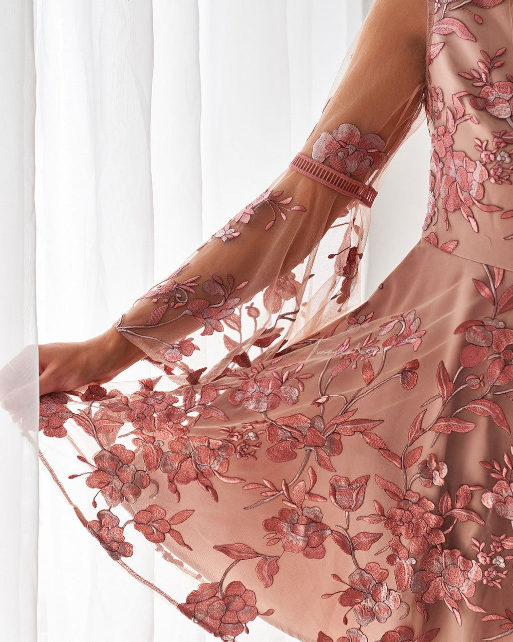 Davina Dress with Elegant Embroidery Rose - Perfect for Weddings, Parties & Special Occasions