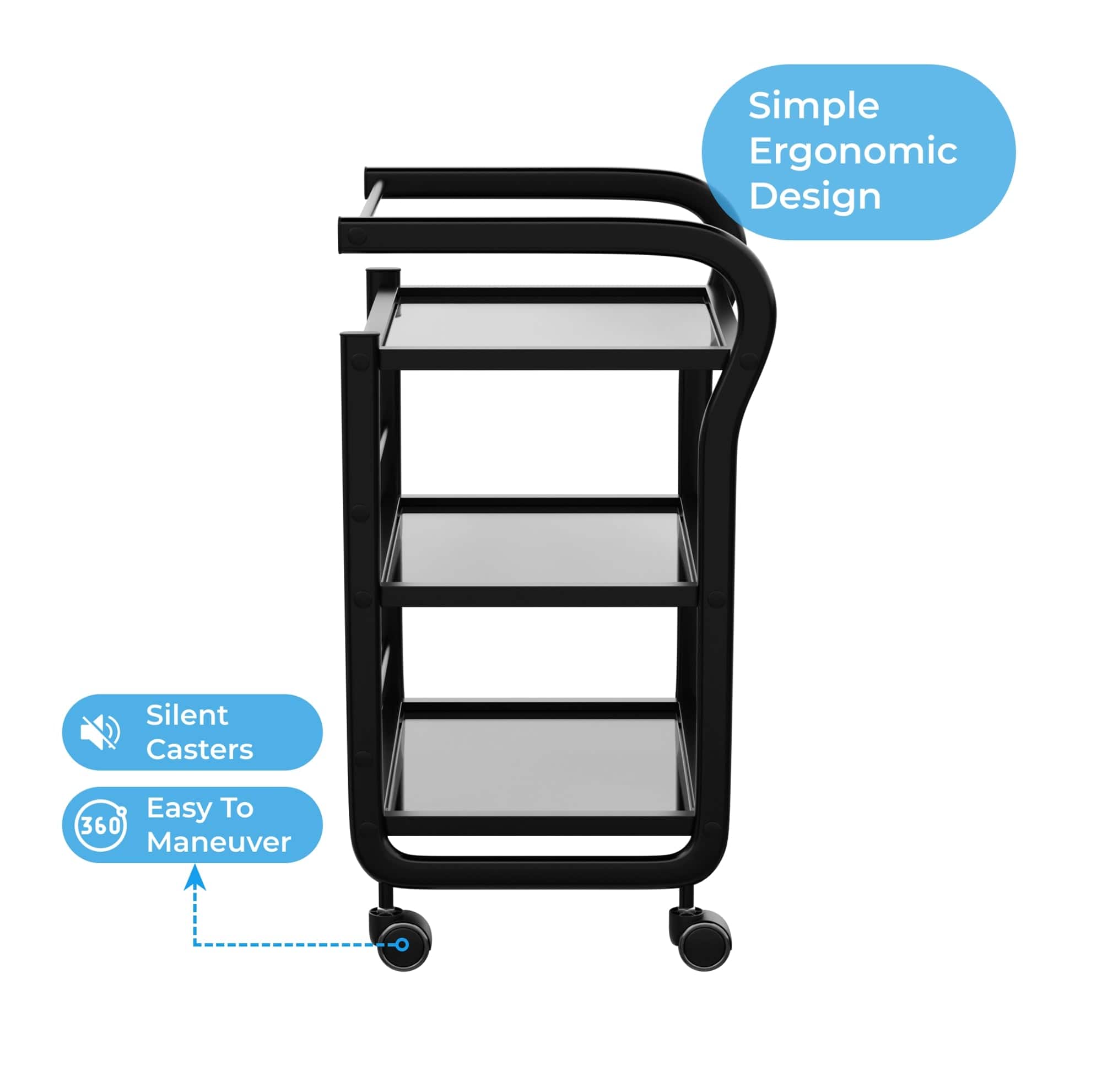 ARCUS Beauty Trolley with 3 Tier Glass Shelves - Professional Mobile Storage Cart for Salon, Spa & Home Organization (1013) - Perfect for Makeup, Nail Polish & Skincare Products