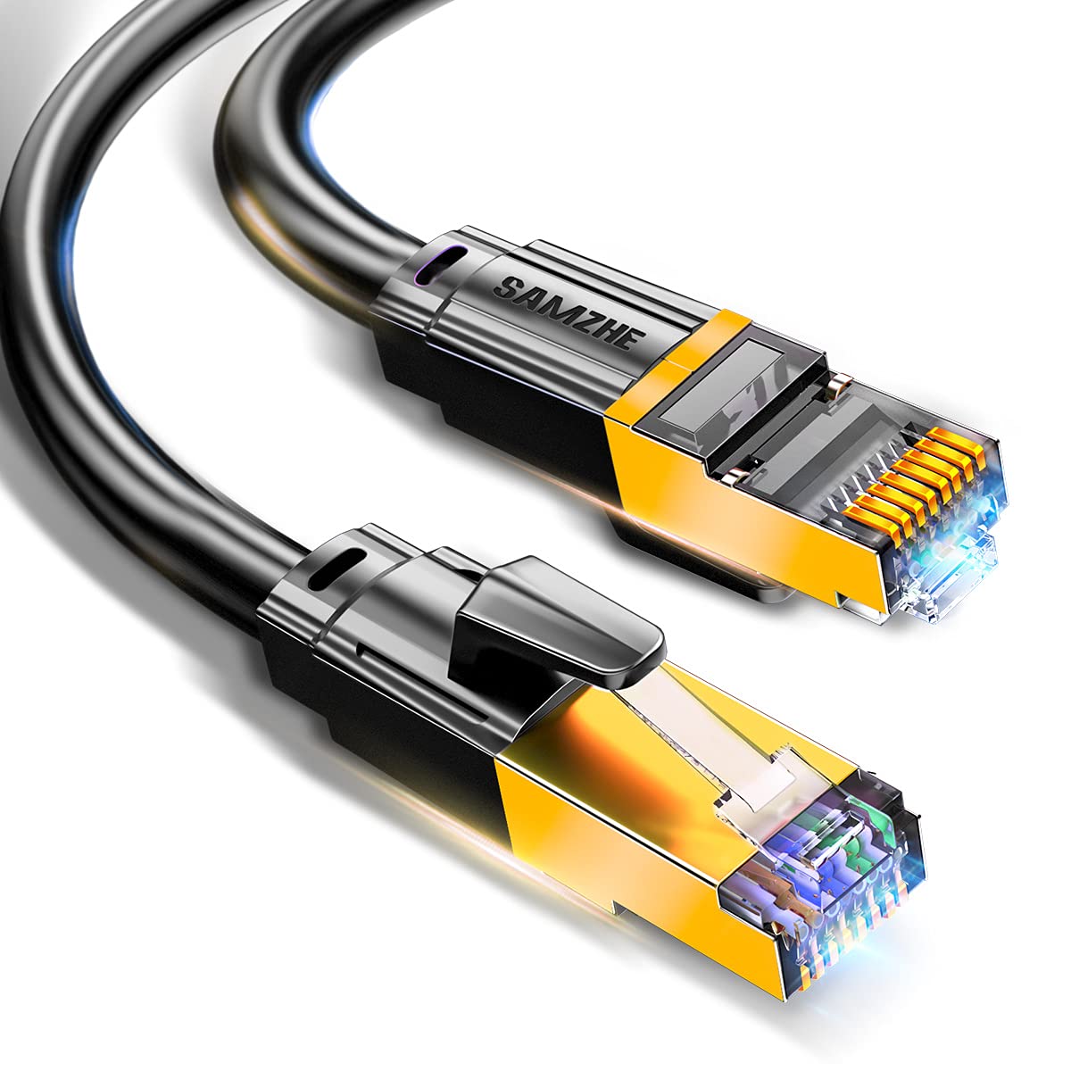 10-Pack SAMZHE Cat8 Ethernet Cable 3ft Black - High-Speed 40Gbps 2000MHz Shielded RJ45 Network Cable for Gaming, Streaming & Home Office