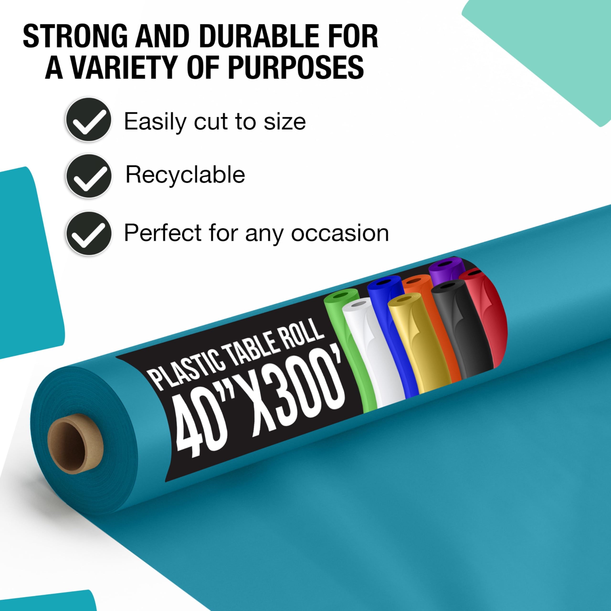 Premium Turquoise Plastic Table Cover Roll 4-Pack – 40