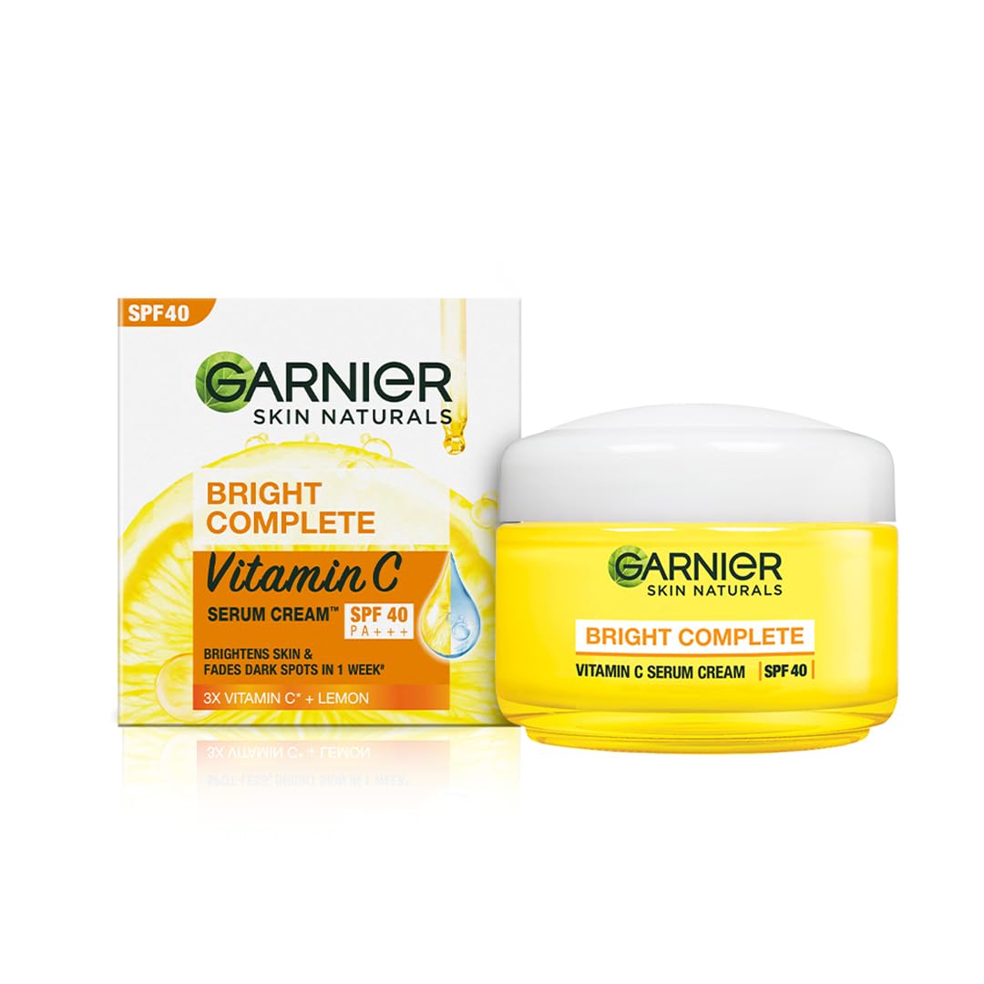 Garnier Skin Naturals Micellar Cleansing Water with Vitamin C - 125ml | Brightening Facial Cleanser & Garnier Vitamin C Bright Complete Day Cream - 45g | Hydrating & Glow-Boosting Moisturizer for Daily Skincare Routine