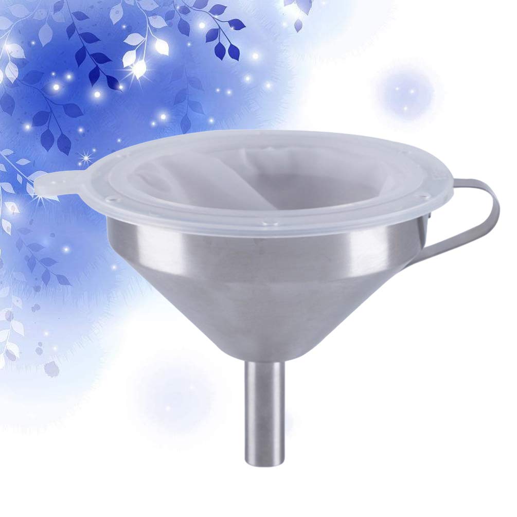 Premium Wine Filtering Kit - Fine Mesh Filter Bags, Cooking Strainer & Metal Funnel Set for Home Brewing, Coffee, Juice Making | Cabilock Kitchen Skimmer with Durable Food Grade Screen (Large White) - Perfect for Winemaking, Cocktail Mixing & Food Preparation