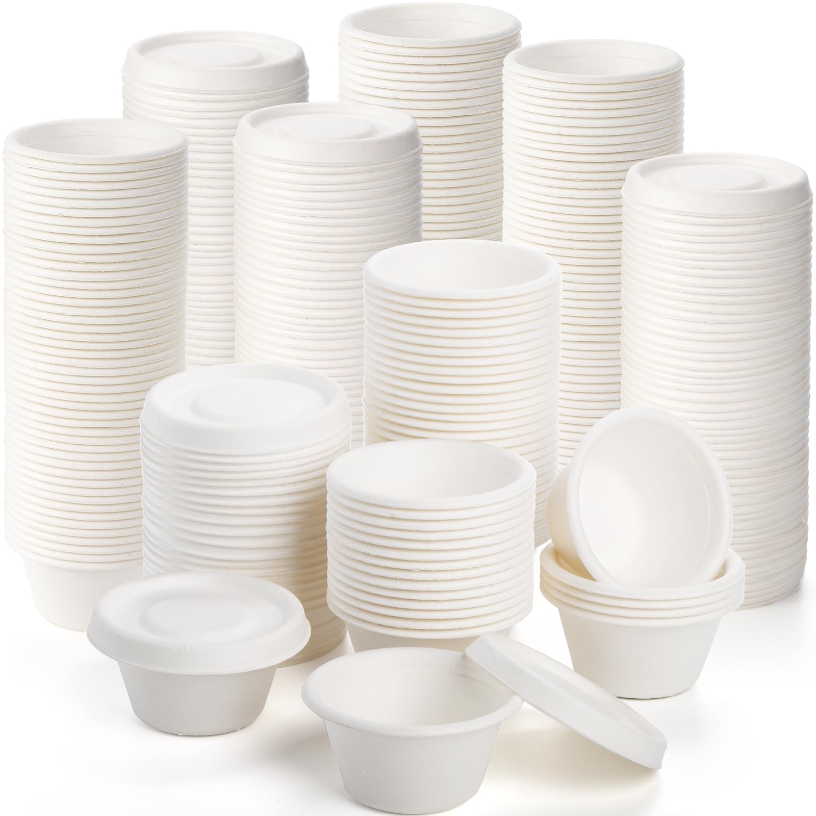 Yesland 400 Pcs 2 oz Disposable Bagasse Fiber Cups with Lids - Eco-Friendly White Paper Tasting Cups for Food Samples, Sauces, Snacks & Charcuterie Boards (200 Cups + 200 Lids) | Perfect for Parties, Catering, Restaurants & Food Tasting Events