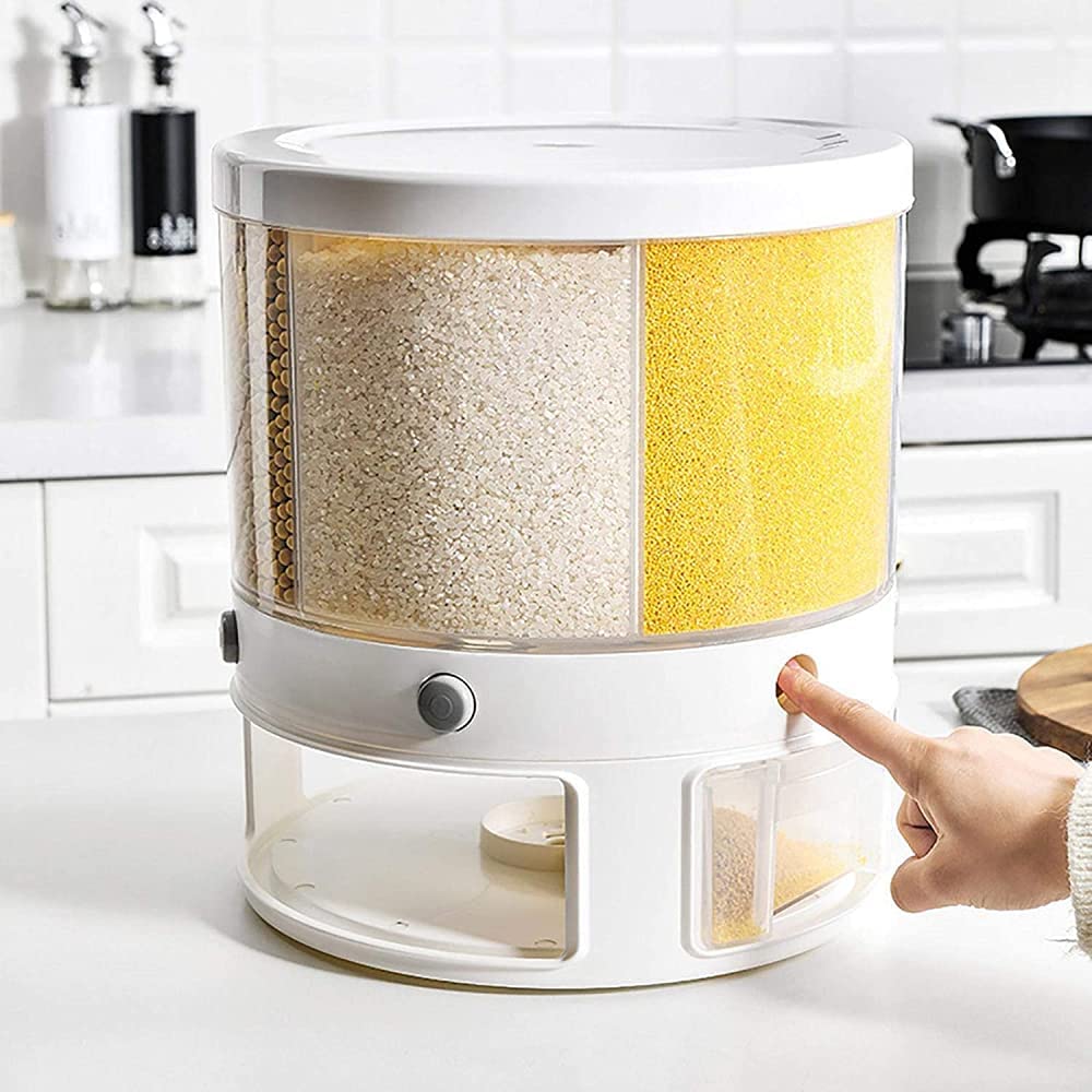 6-Compartment Airtight Rice Dispenser & Grain Storage Container - Perfect for Corn Flakes, Cereal, and Dry Food Organization in Kitchen Pantry