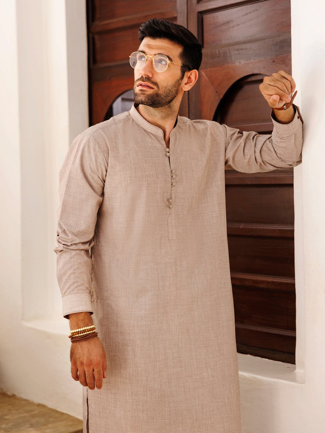Elegant Blended Light Brown Shalwar Kameez by J. Junaid Jamshed | Traditional Pakistani Outfit for Weddings & Festivals