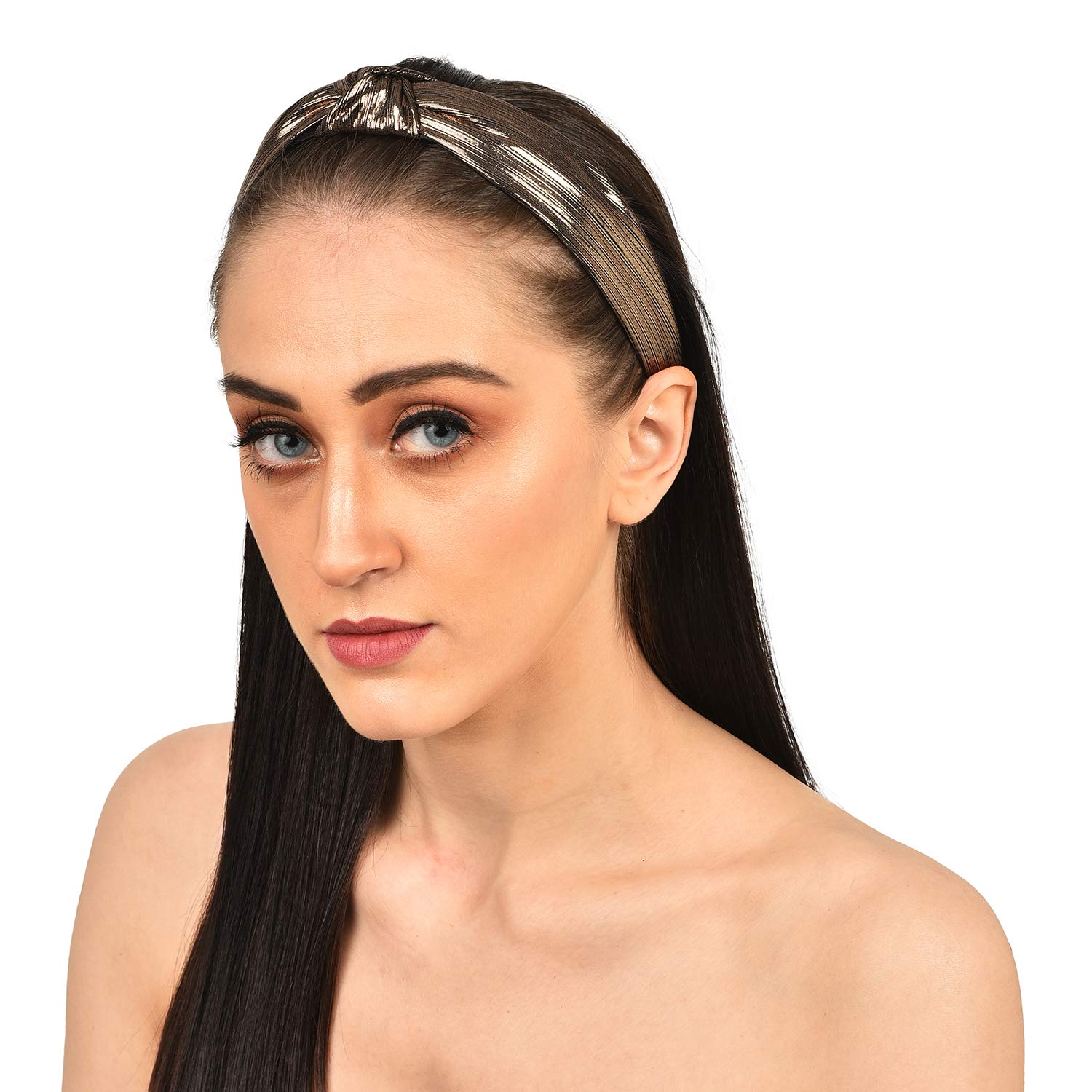 Fashionable Shimmer Brown Fabric Knot Hairband Headband for Women & Girls - Stylish Hair Accessories for Parties, Weddings & Everyday Wear