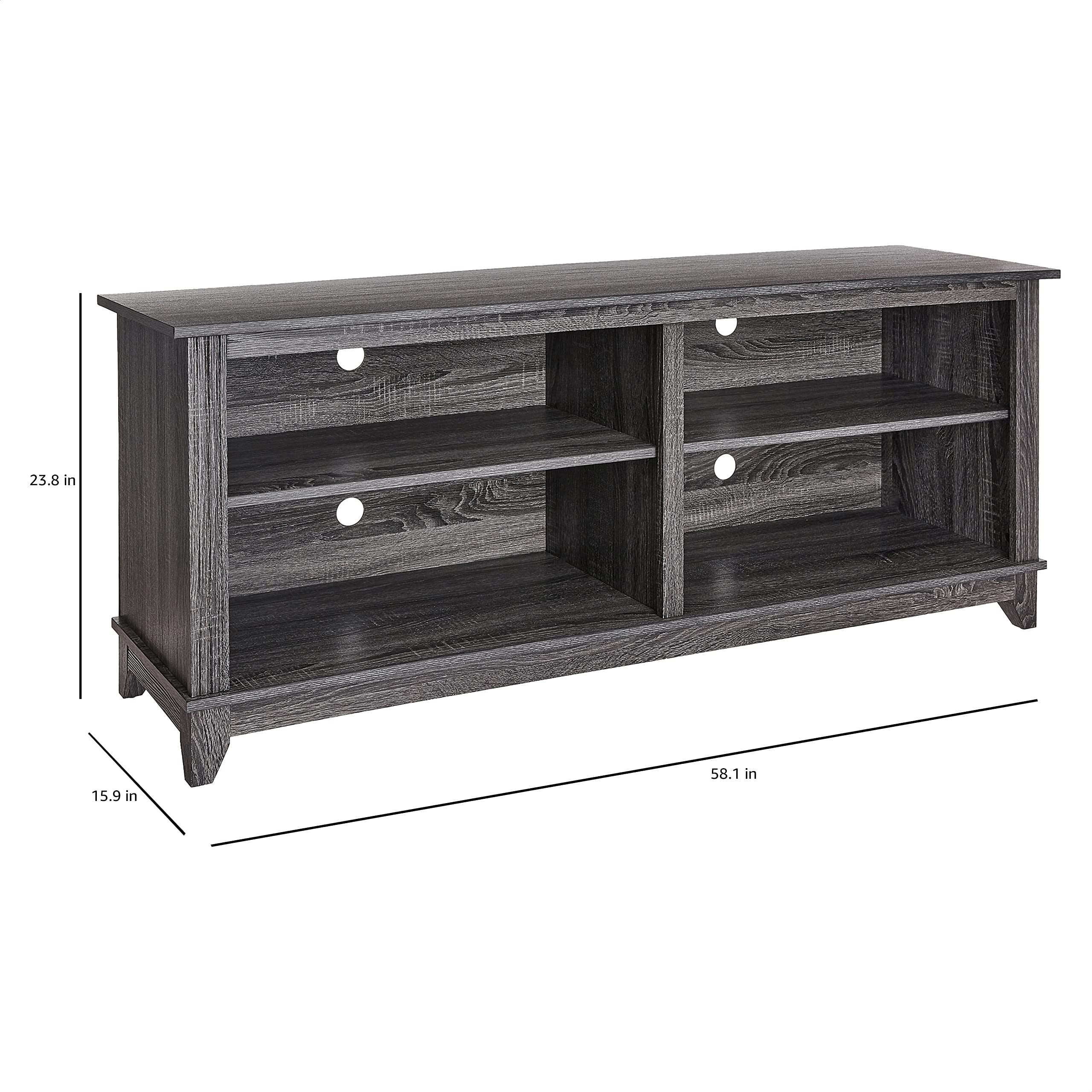 ROCKPOINT 58 Inch TV Stand for TVs up to 65 Inches - Modern Media Console with 4 Open Shelves, Living Room Entertainment Center & Storage Cabinet (Charcoal) - Perfect for Home Theater Setup & Living Room Organization