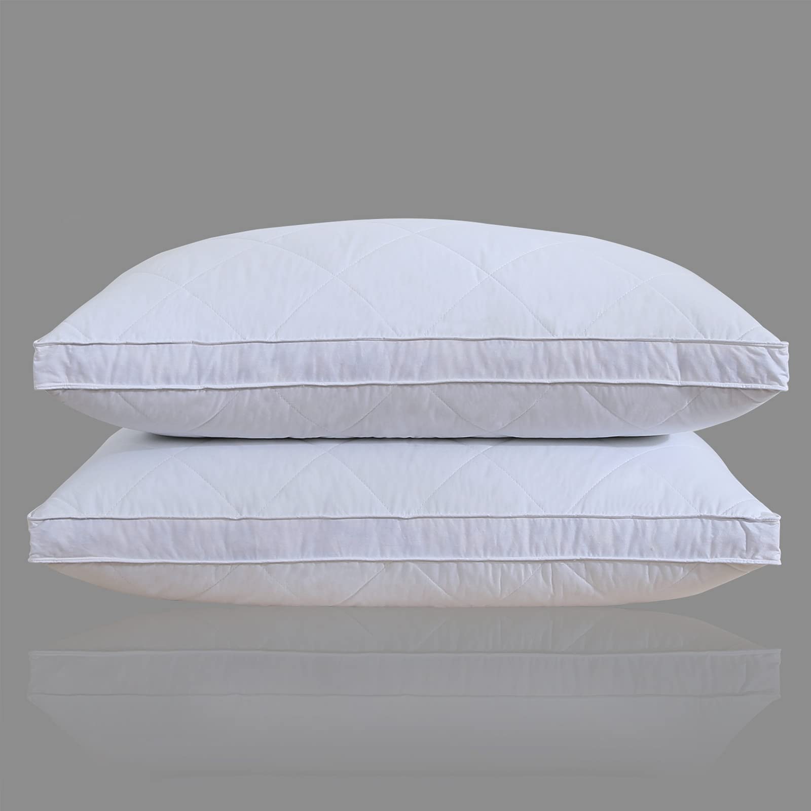 2 Pack King Size White Goose Feather & Polyester Bed Pillows - 600 Thread Count 100% Cotton Cover, Medium Firm Support with Soft Surround Fill | Perfect for Back Sleepers, Side Sleepers & Hotel-Style Comfort