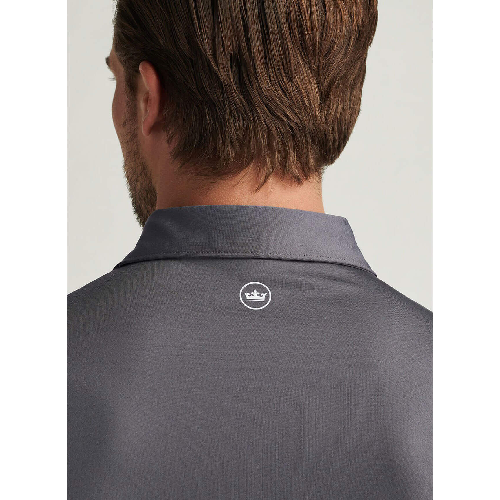 Peter Millar Solid Performance Jersey Sean Self Collar Polo Shirt for Men - Breathable Iron Color Golf & Casual Wear - Perfect for Office, Golfing & Weekend Outings