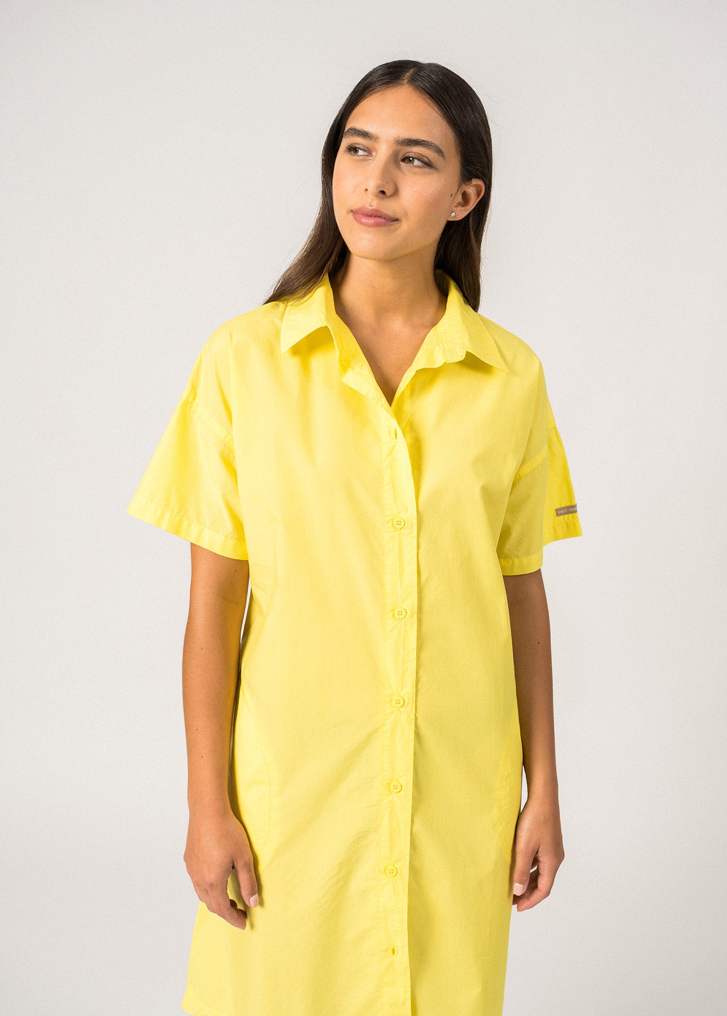 Stylish CORALIE Oversized Shirt Dress with 3/4 Sleeve | 100% Lightweight Cotton | Women's Casual Yellow Dress for Spring & Summer | Perfect for Beach, Office & Everyday Wear