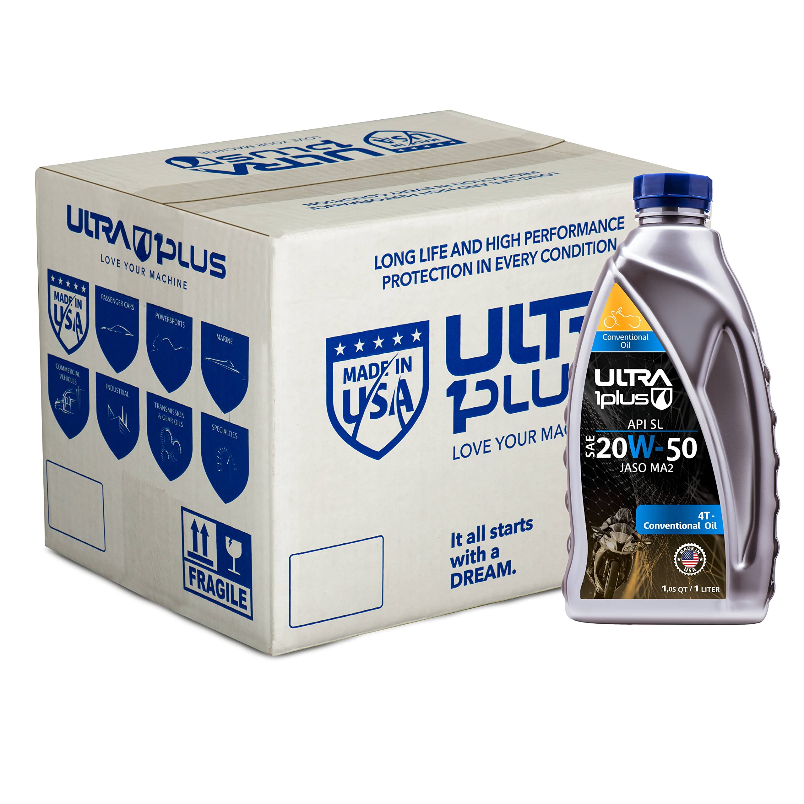 4T 20W-50 Conventional Motorcycle Oil API SL JASO MA2 - 12 Quart Pack for High-Performance Motorcycles - Ideal for Cruisers, Touring Bikes & Off-Road Use