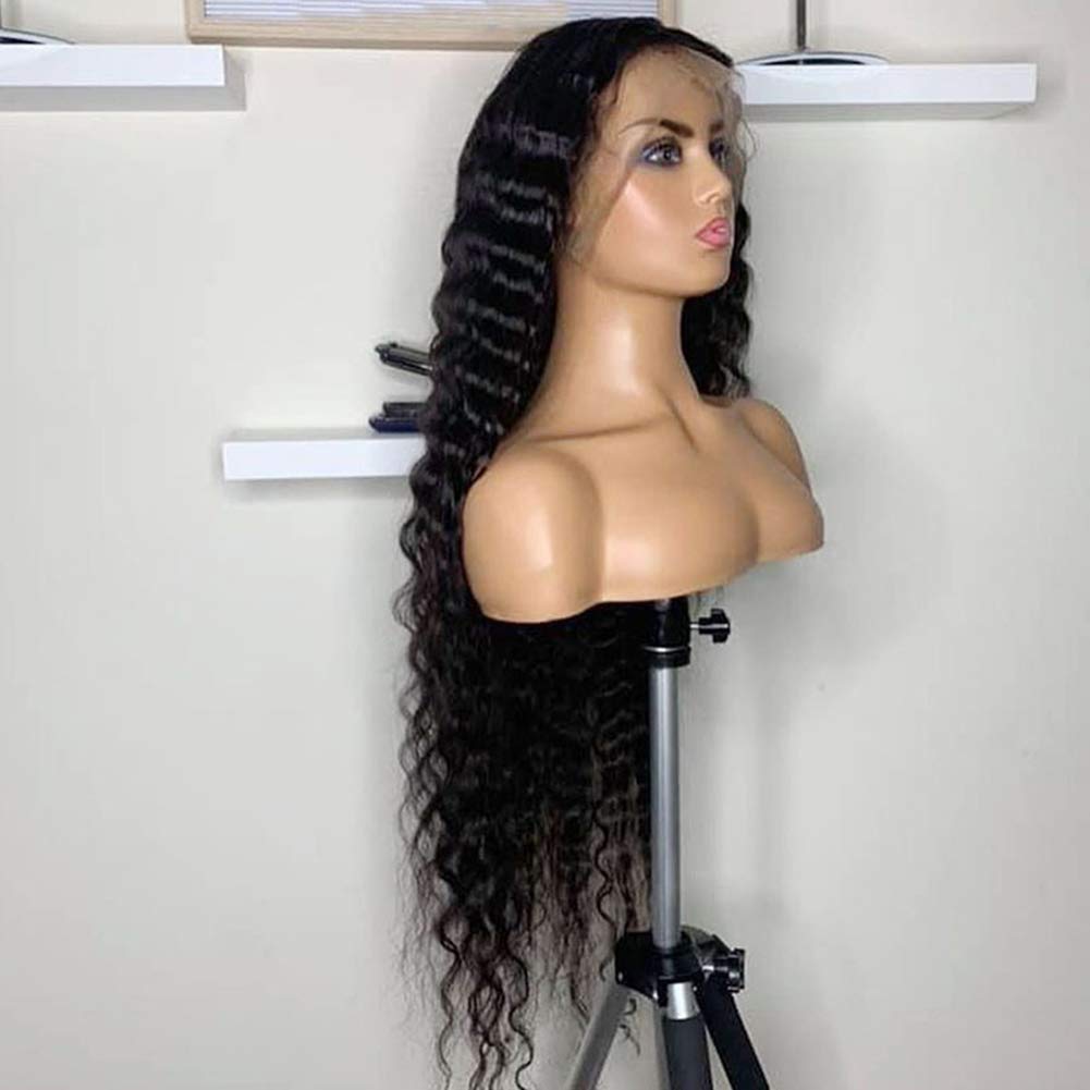 Jet Black 360 Lace Front Wig Human Hair Deep Wave - 10A Brazilian Virgin Hair 12