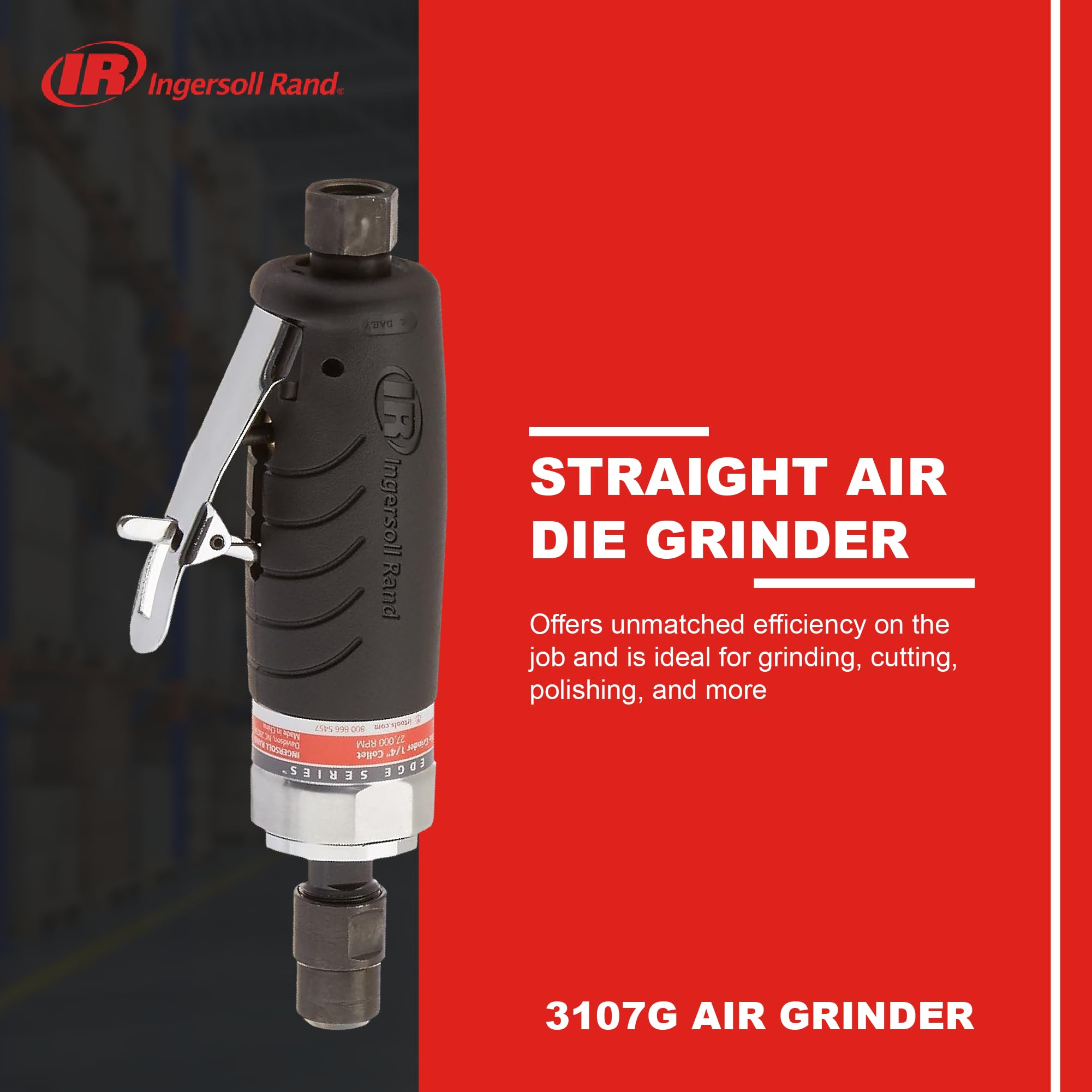Ingersoll Rand 3107G 1/4-Inch Straight Air Die Grinder with Ergonomic Grip - Professional Pneumatic Tool for Metalworking, Wood Carving & Automotive Repair