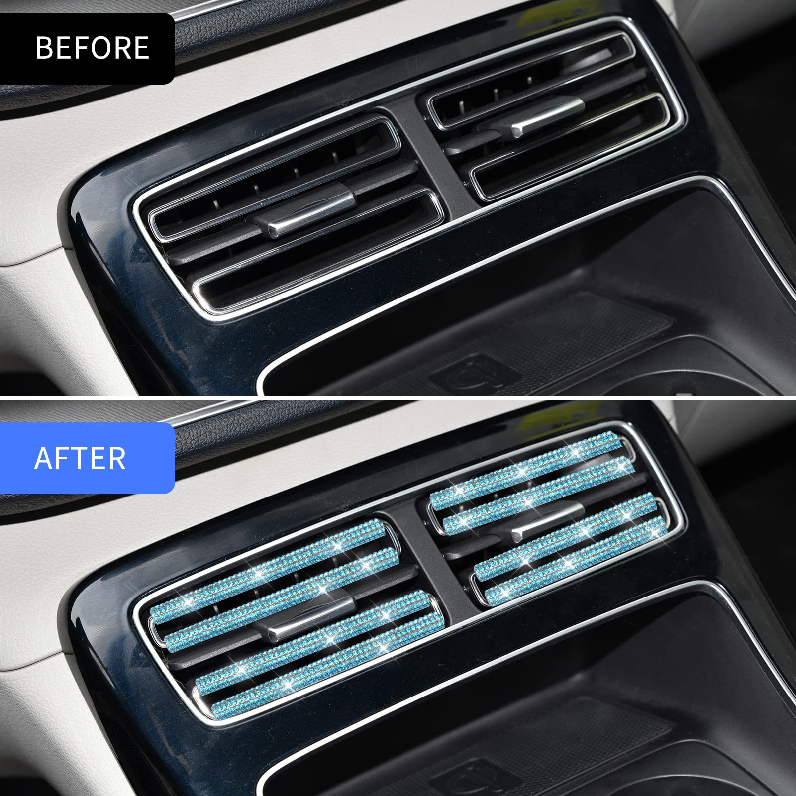 INSAUTO 10pcs Rhinestone Bling Car Vent Outlet Trim - Stylish Car Air Conditioner Vent Decoration Strips for Women (Blue) | Perfect for Customizing Your Vehicle Interior & Adding Glamorous Touch to Your Ride