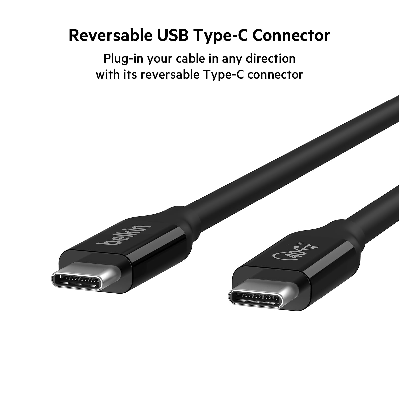 Belkin USB4 USB-C to USB-C Cable 0.8m - 100W Power Delivery, 40Gbps Data Transfer, Thunderbolt 3 & USB 3.2 Compatible - Fast Charging for MacBook Pro, iPad Pro, Galaxy S23 & More - Perfect for Home, Office & Travel Charging